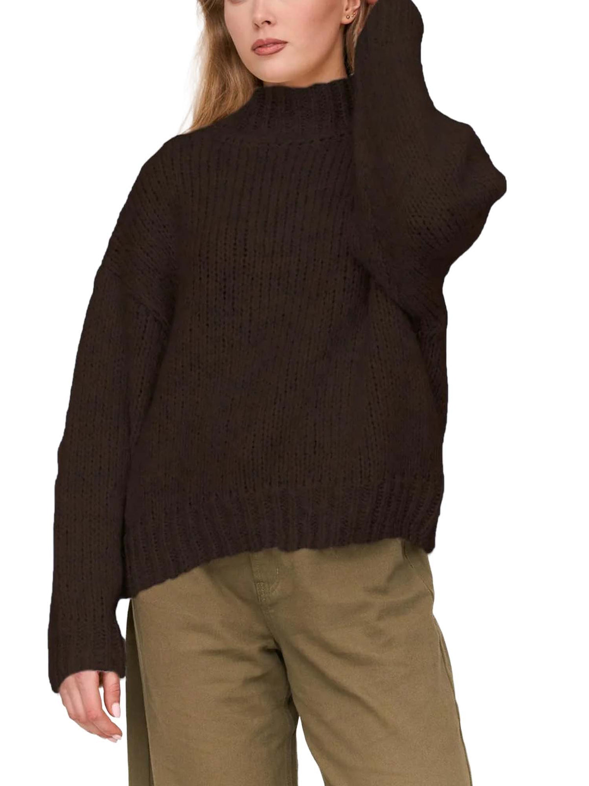 24colours Pullover Oversized Grobstrick Marrone