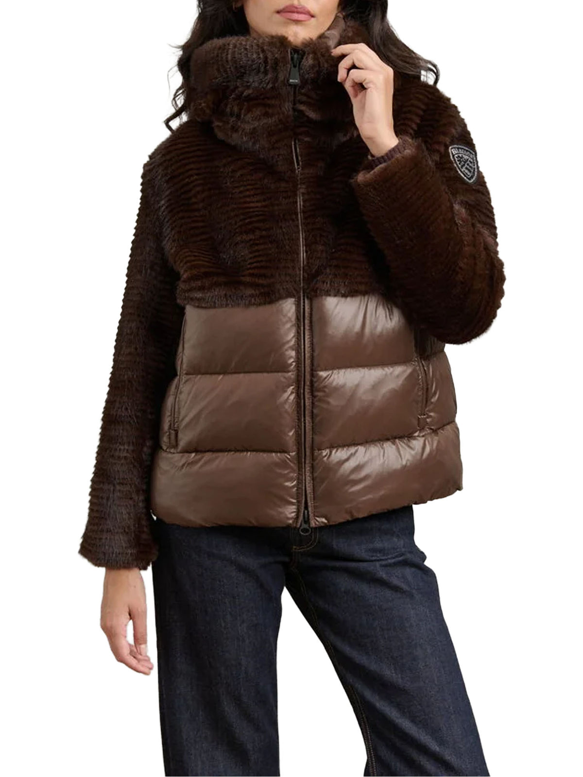 Blauer Fanevil Eco Fur Nylon Jacket Marrone