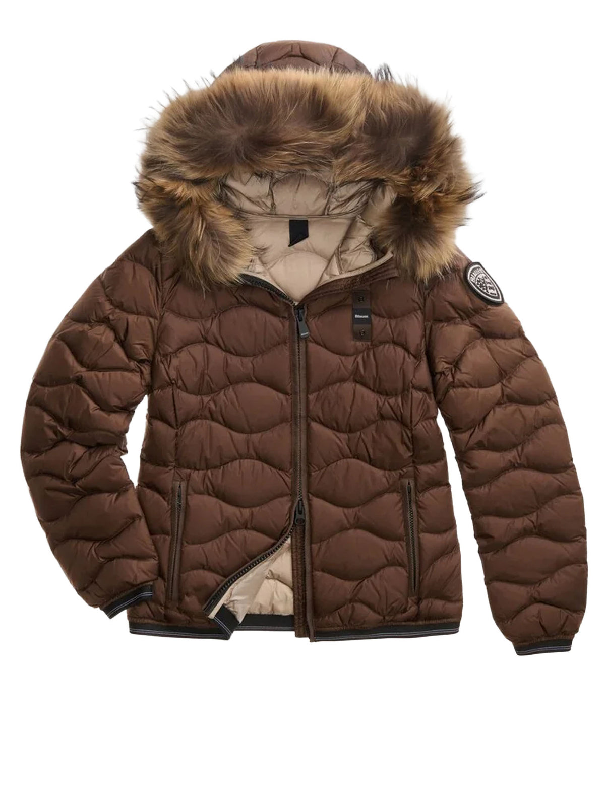 Blauer Down Jacket With Fur Trim Aldie Marrone