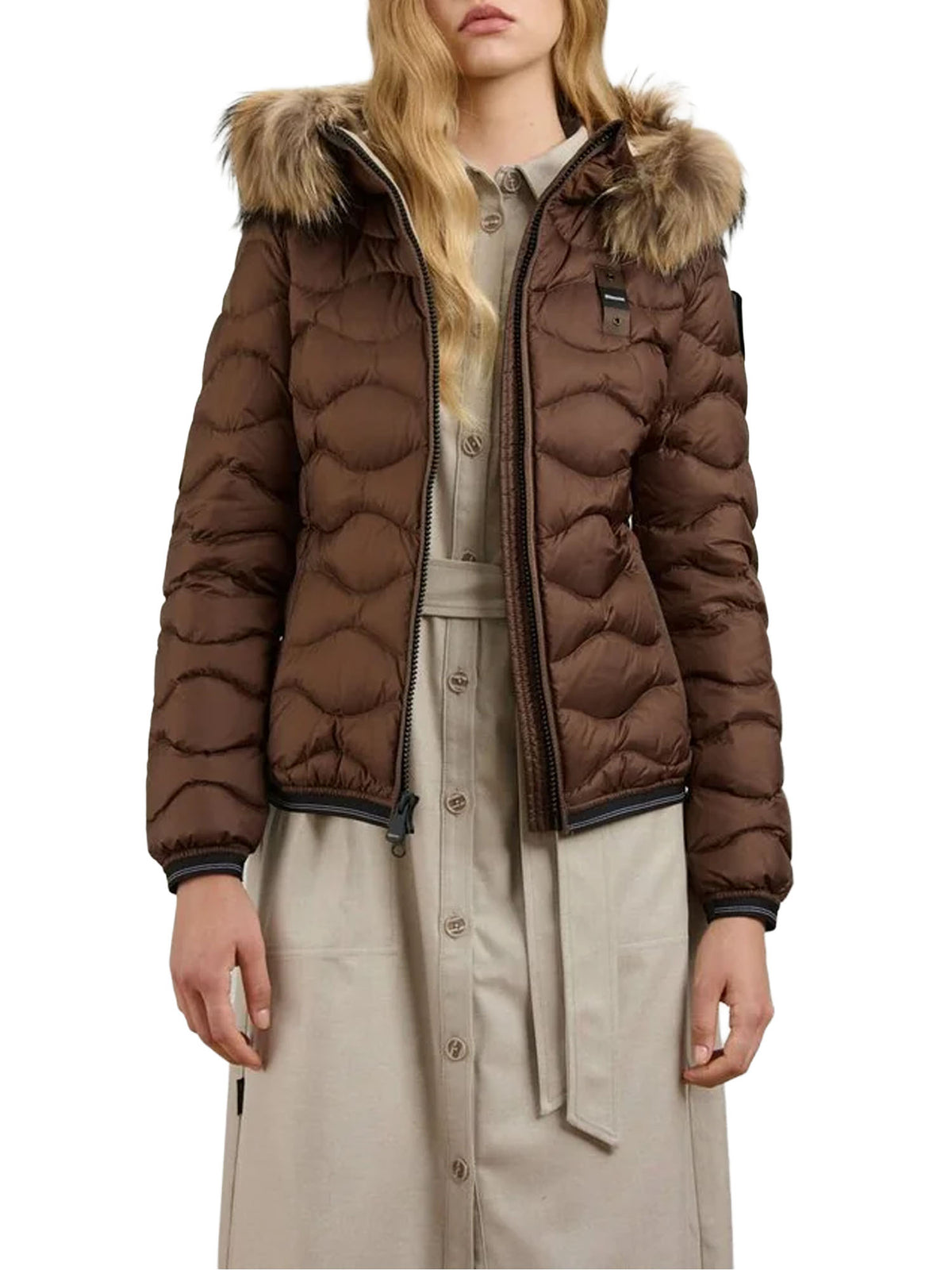 Blauer Down Jacket With Fur Trim Aldie Marrone