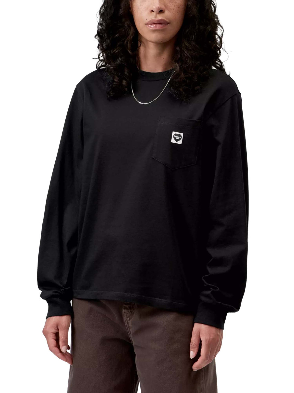 Carhartt Wip Women's L/S Pocket Small Heart T-Shirt Nero