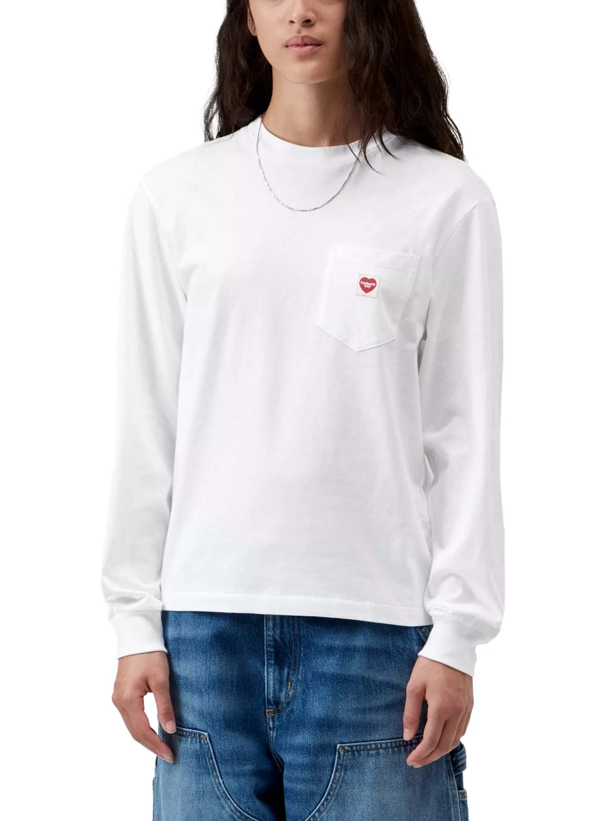 Carhartt Wip Women's L/S Pocket Small Heart T-Shirt Bianco