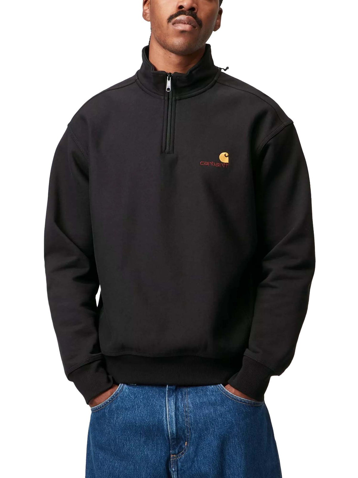 Carhartt Wip Half Zip American Script Sweatshirt Nero