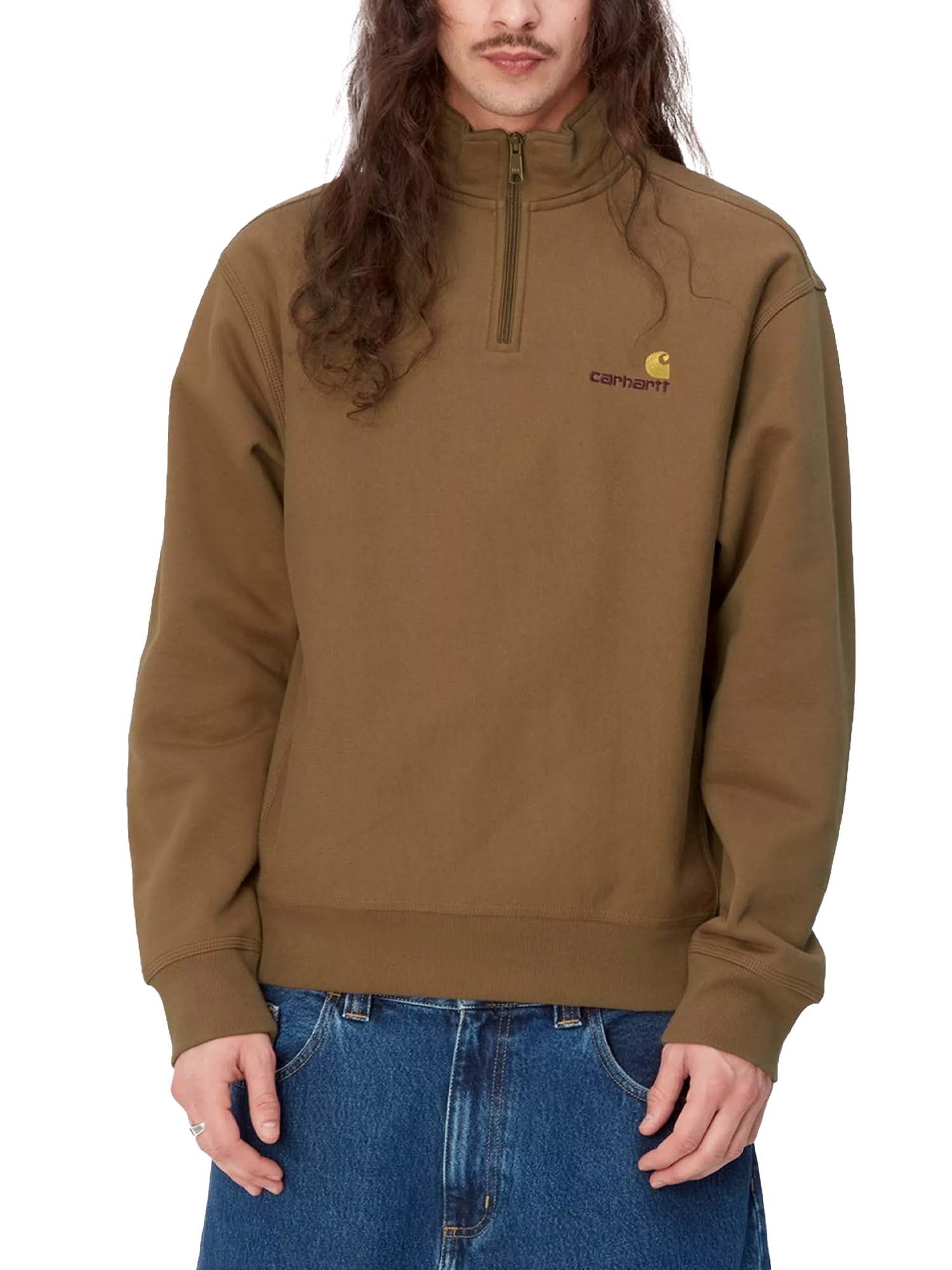Carhartt Wip Half Zip American Script Sweatshirt Marrone