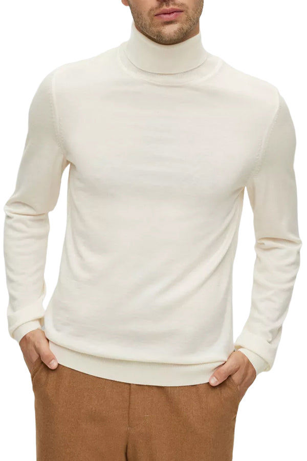 Maglione slim fit a collo alto in lana merino extra fine