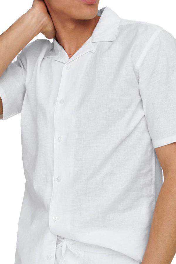 Only & Sons Onscaiden Ss Solid Resort Linen Shirt Bianco