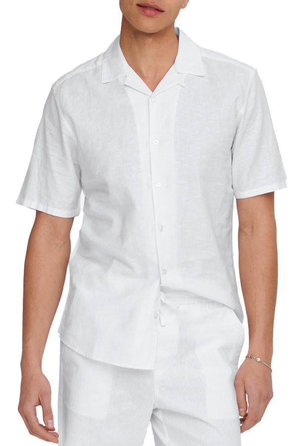 Only & Sons Onscaiden Ss Solid Resort Linen Shirt Bianco