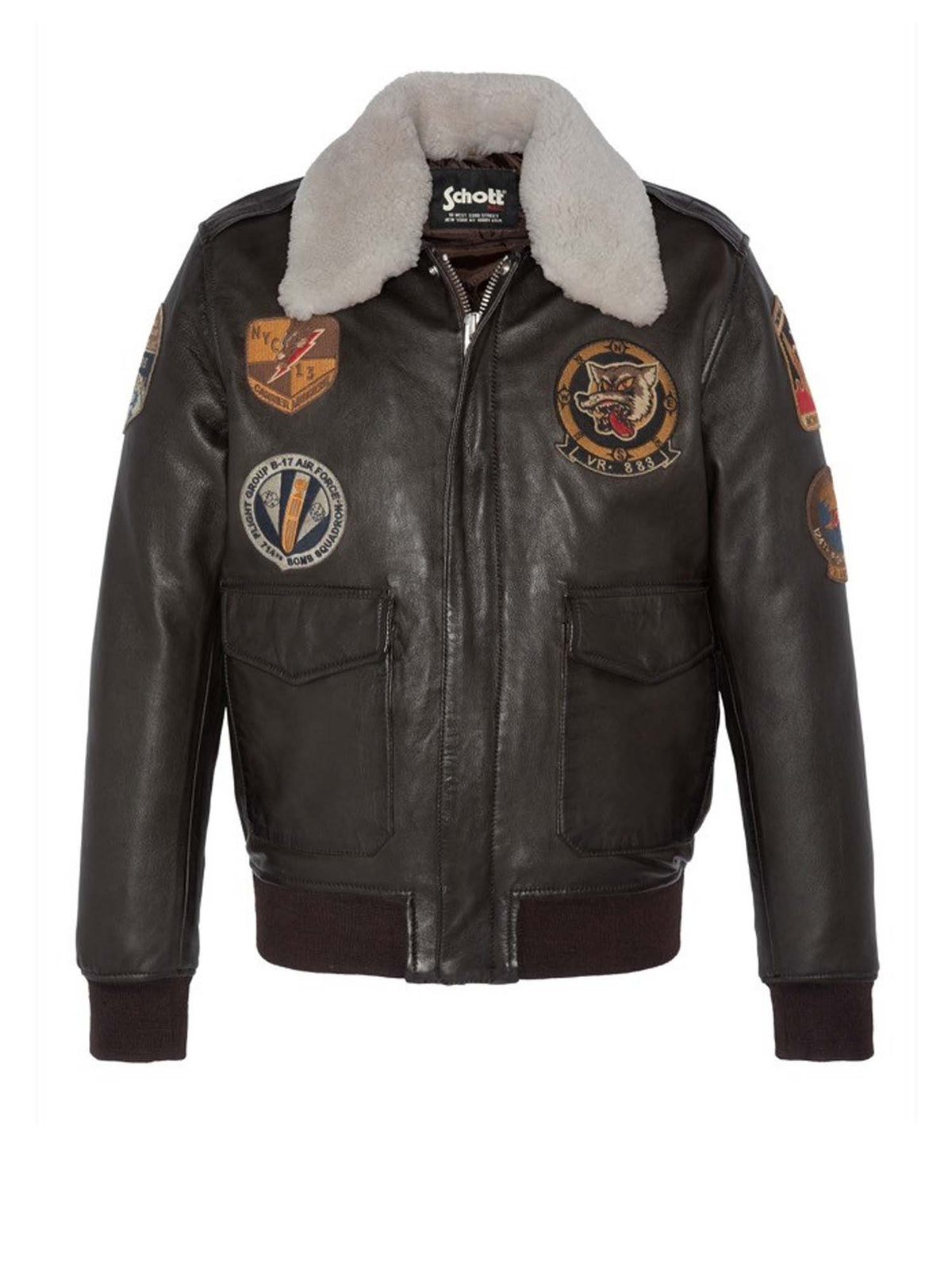 Schott Giacca Patched Flight Jacket Marrone