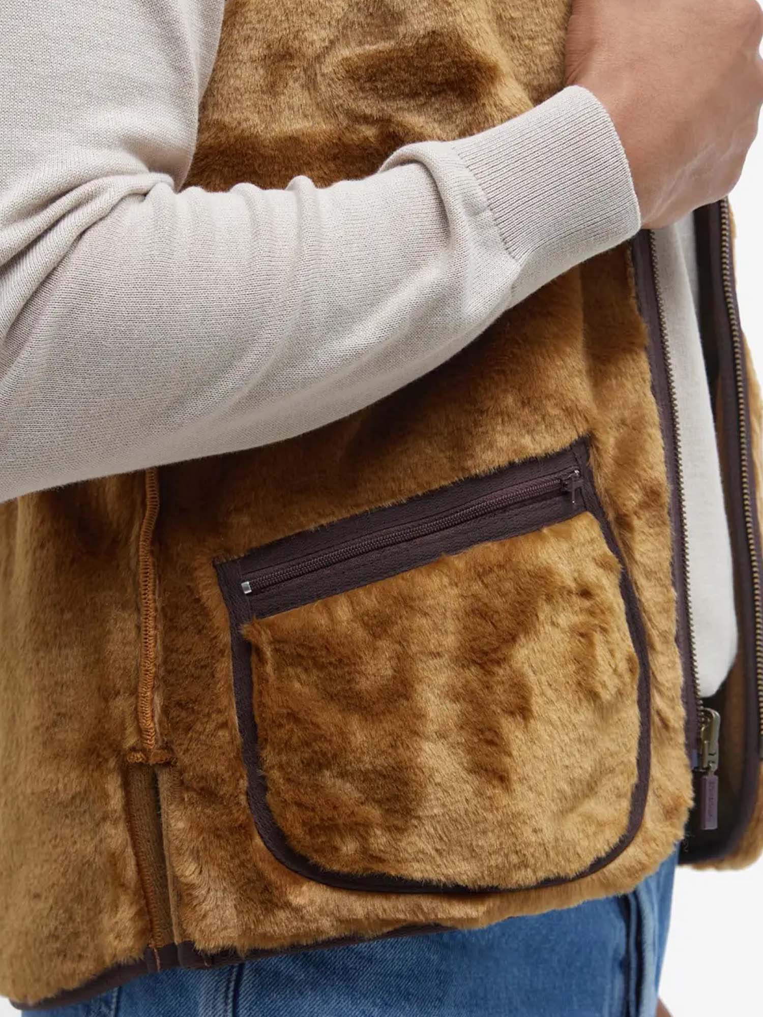 Barbour Gilet/fodera in pile caldo con cerniera Marrone