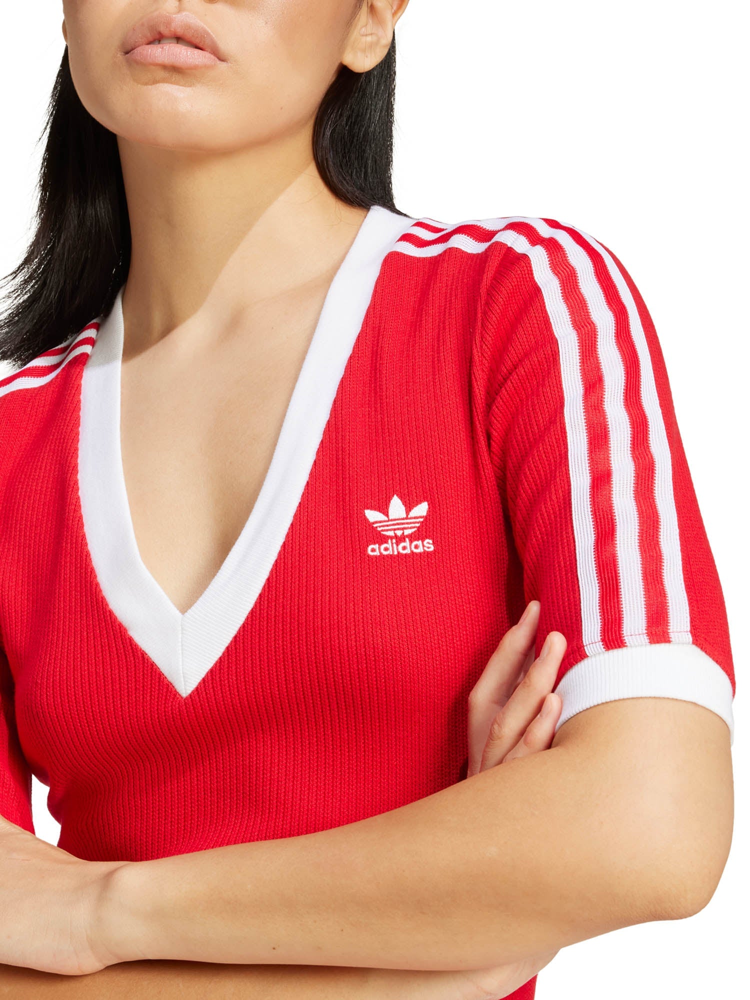 Adidas Abito adicolor 3-Stripes Knit V-Neck Rosso