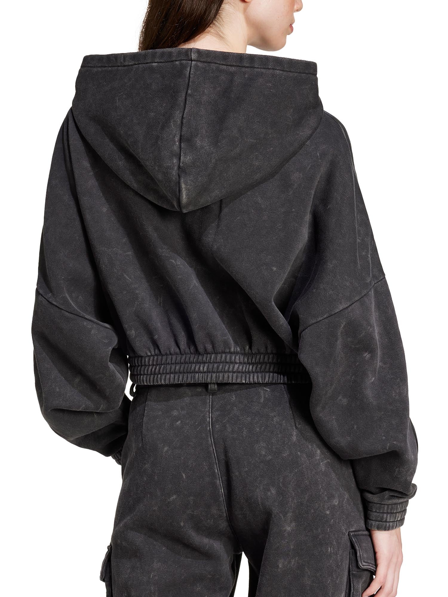 Adidas Felpa Washed-Out Crop Oversized Zip Nero