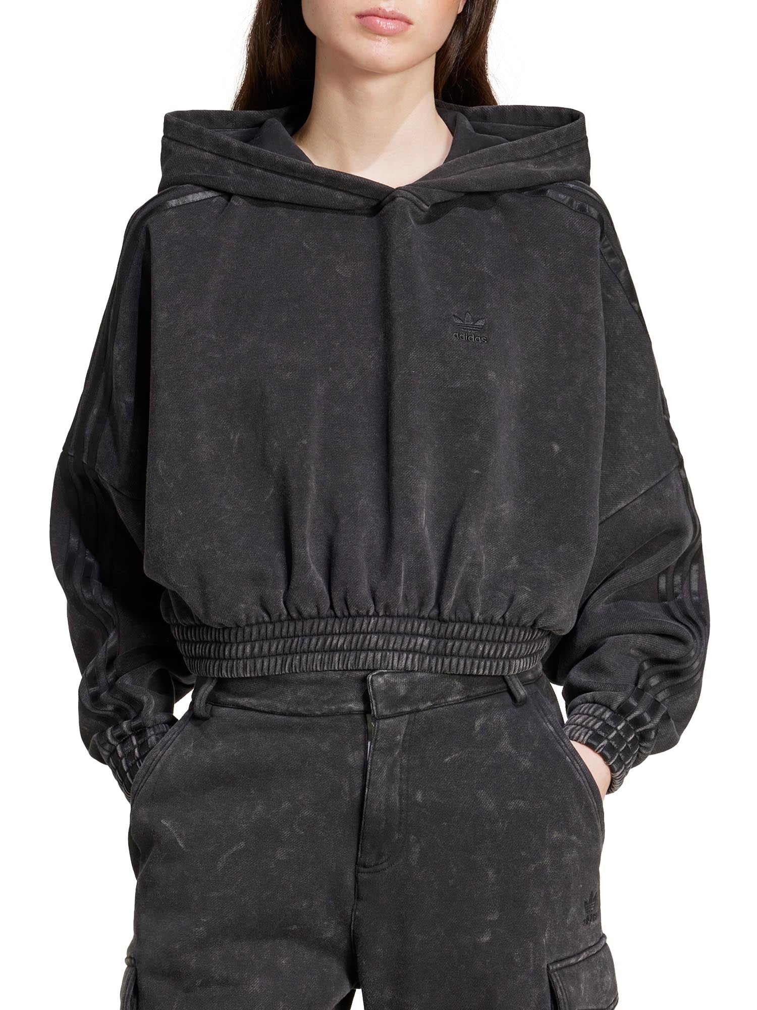 Adidas Felpa Washed-Out Crop Oversized Zip Nero