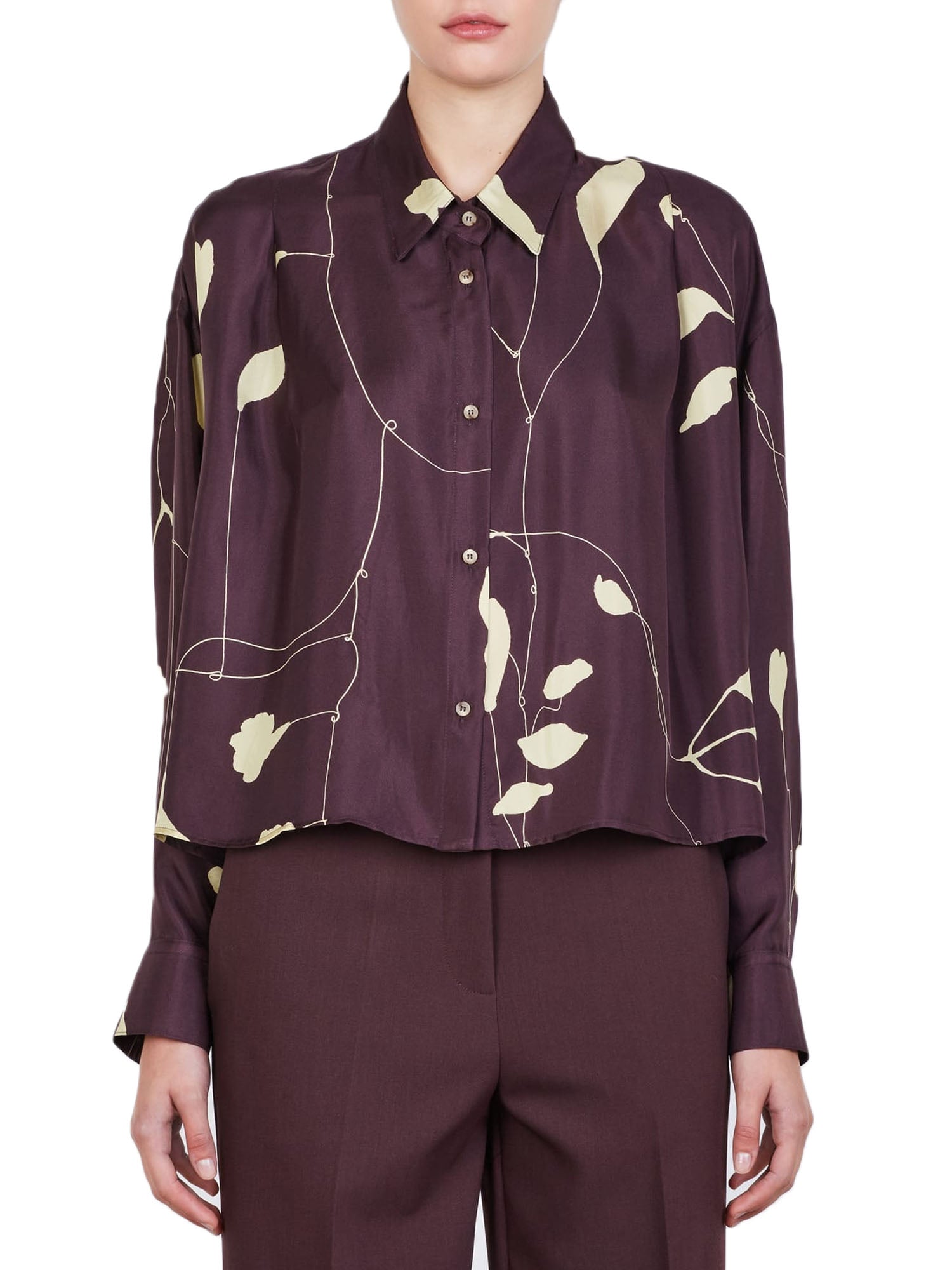 Alysi Camicia Leaves Twill C/Pieghe Bordeaux