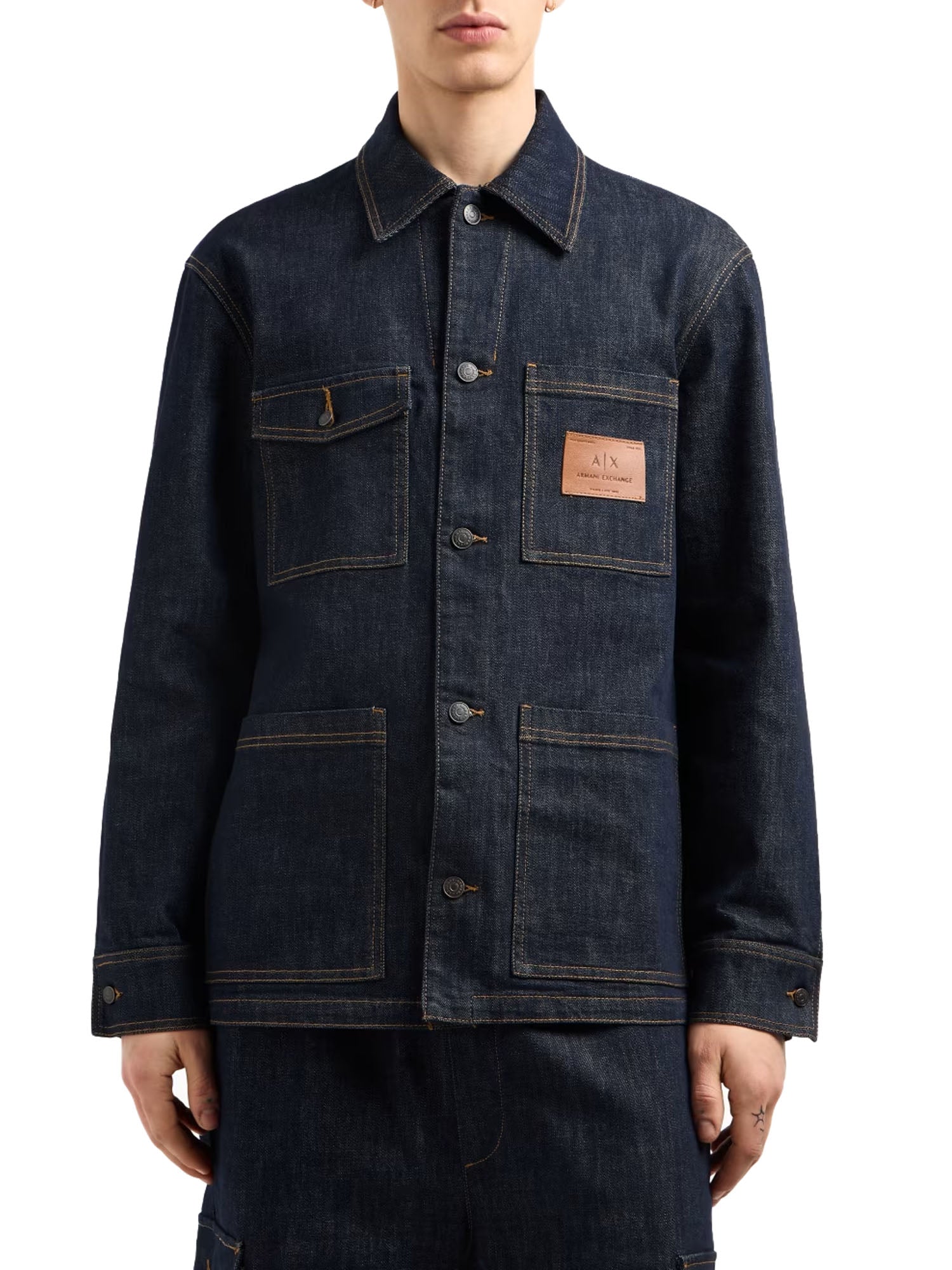 Armani Exchange-Giacca Denim Logo Patch-BLU