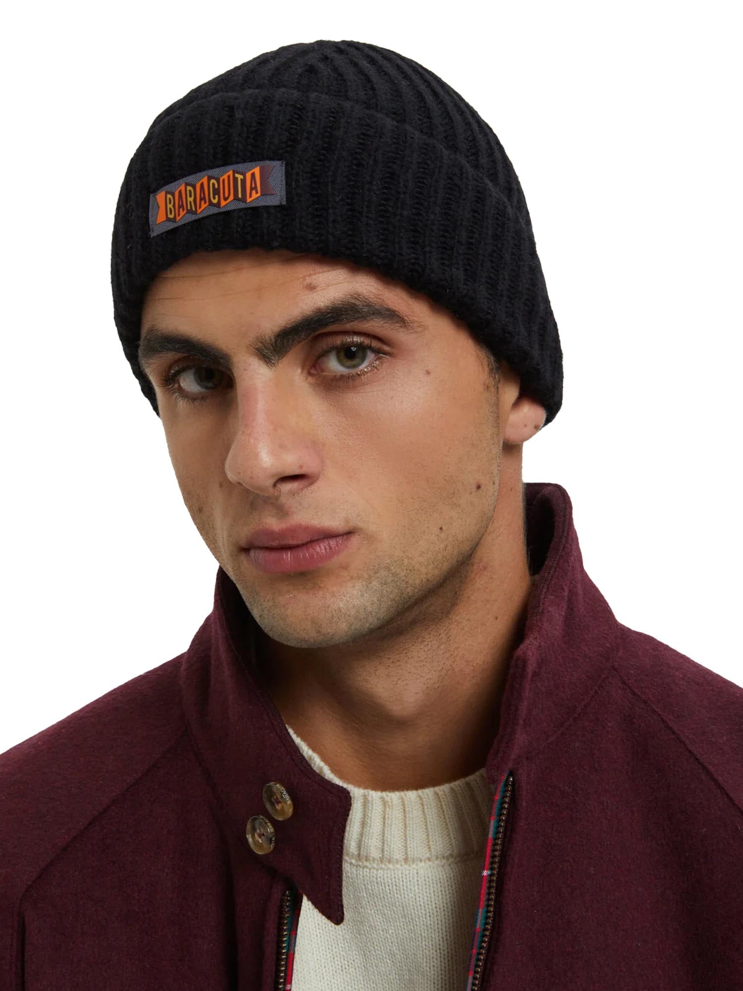 Baracuta Cappello a coste a maglia inglese Shetland Nero