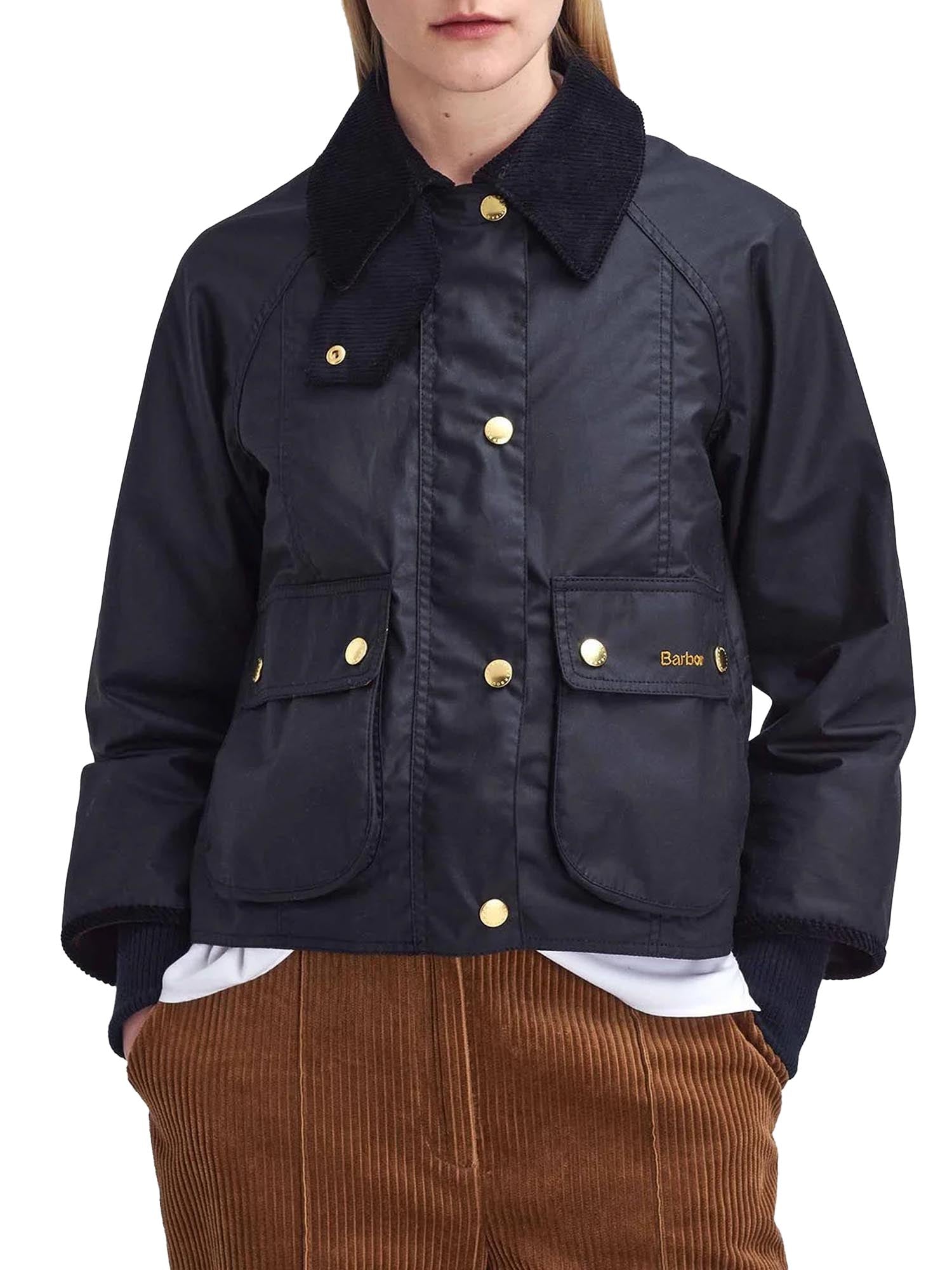 Barbour Giacca cerata Beadnell dal taglio crop Nero