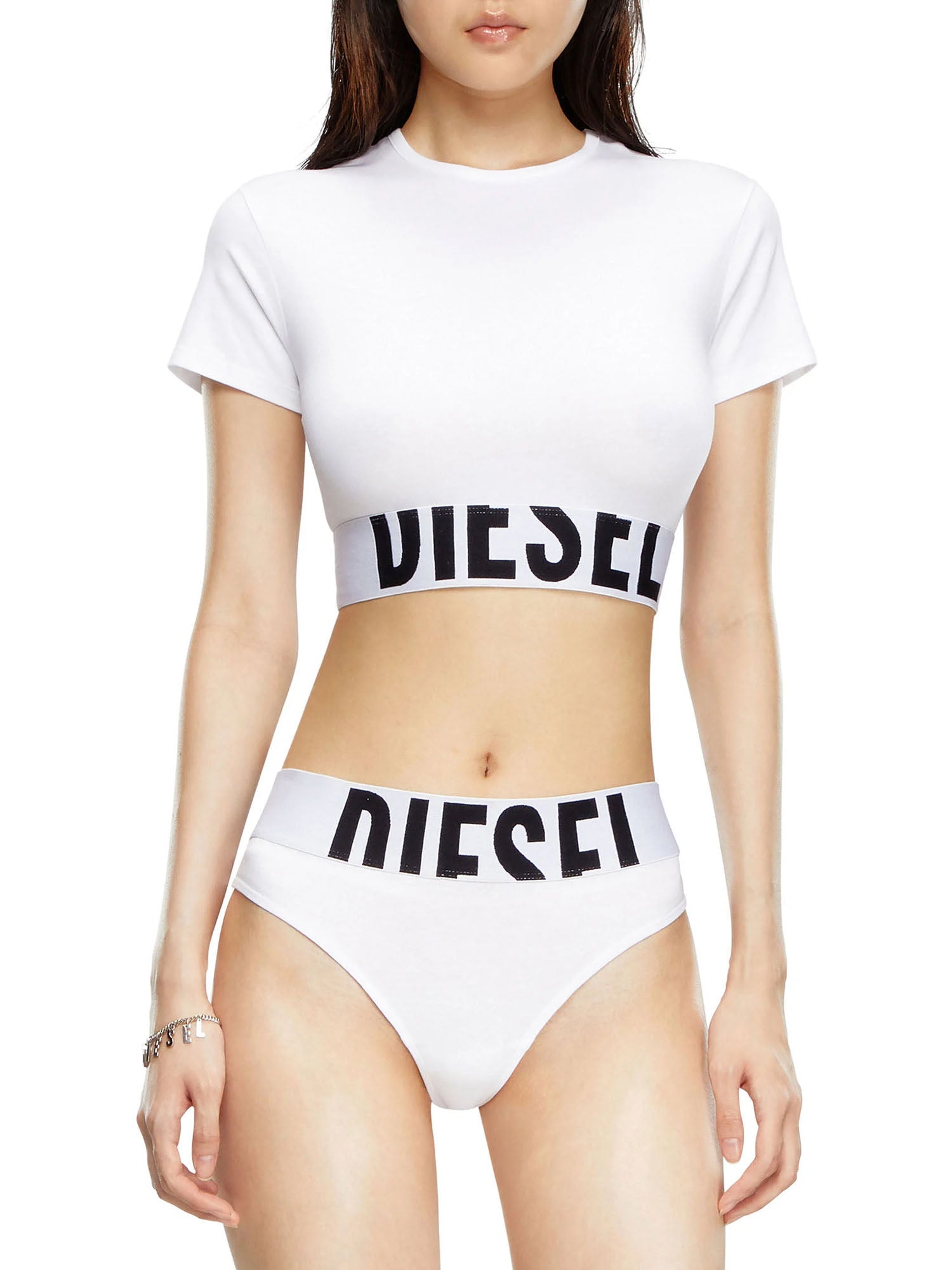 Diesel Uftee Sport Cropped T-Shirt Bianco