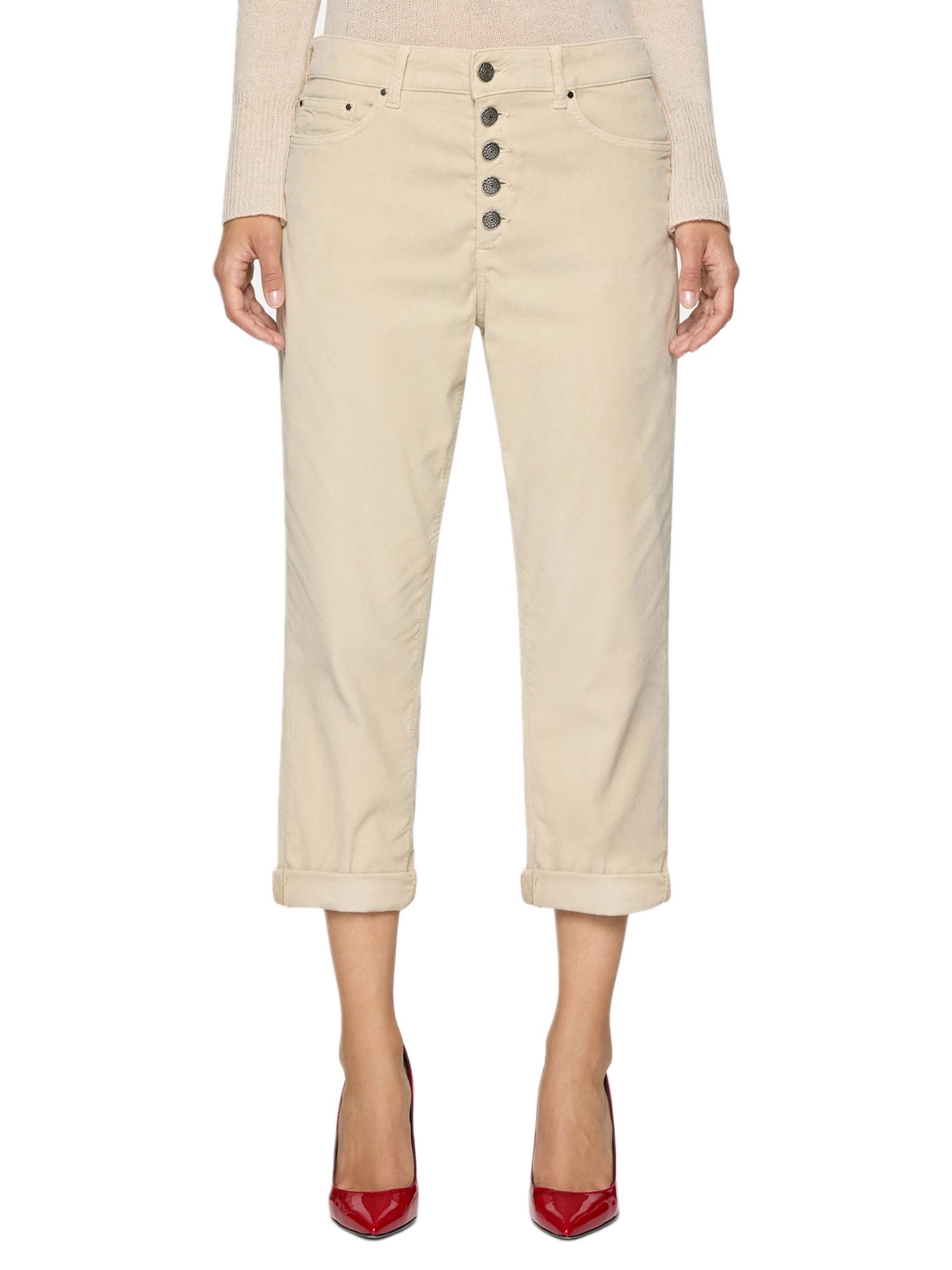 Dondup Pantalone Koons Bottoniera Gioiello Beige