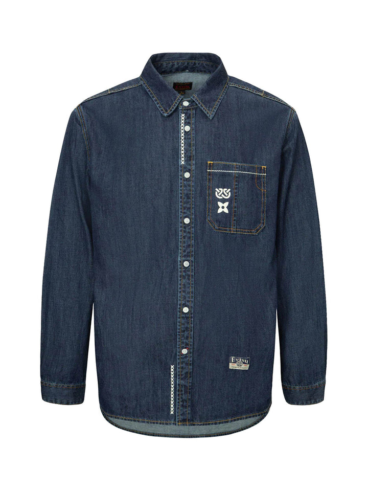 Evisu Brush Daicock Print Relax Fit Denim Shirt Blu