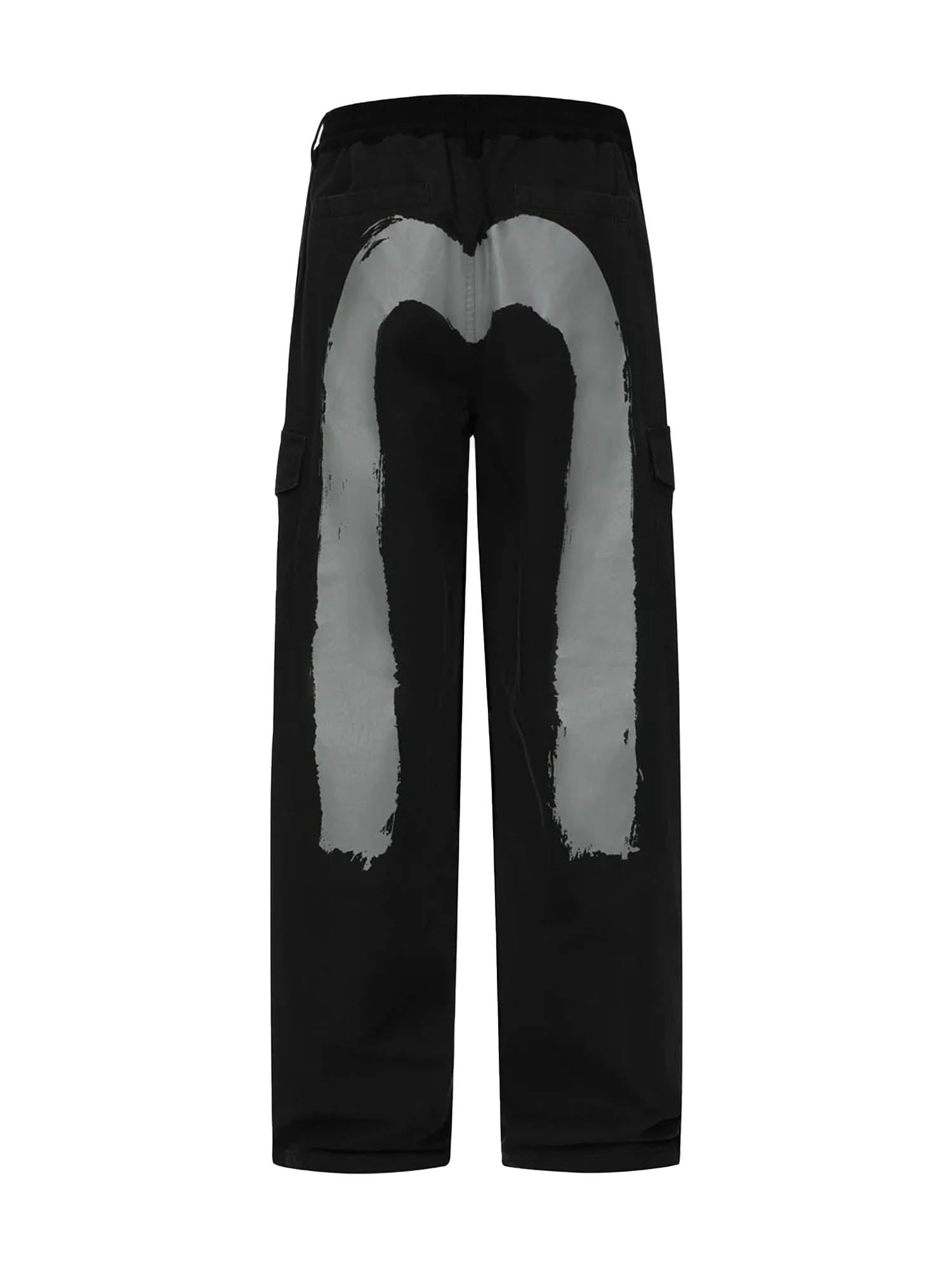 Evisu Hand Brush Daicock Print Baggy Pants Nero