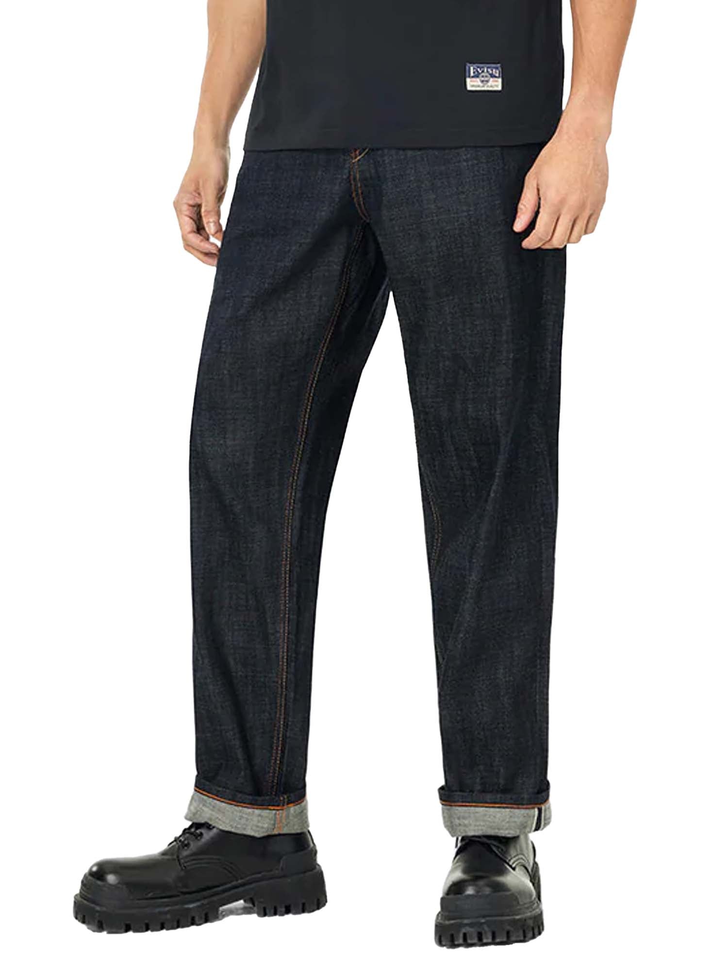 Evisu Jeans Relax Straight Fit con applicazione Daicock in broccato #2030 Blu