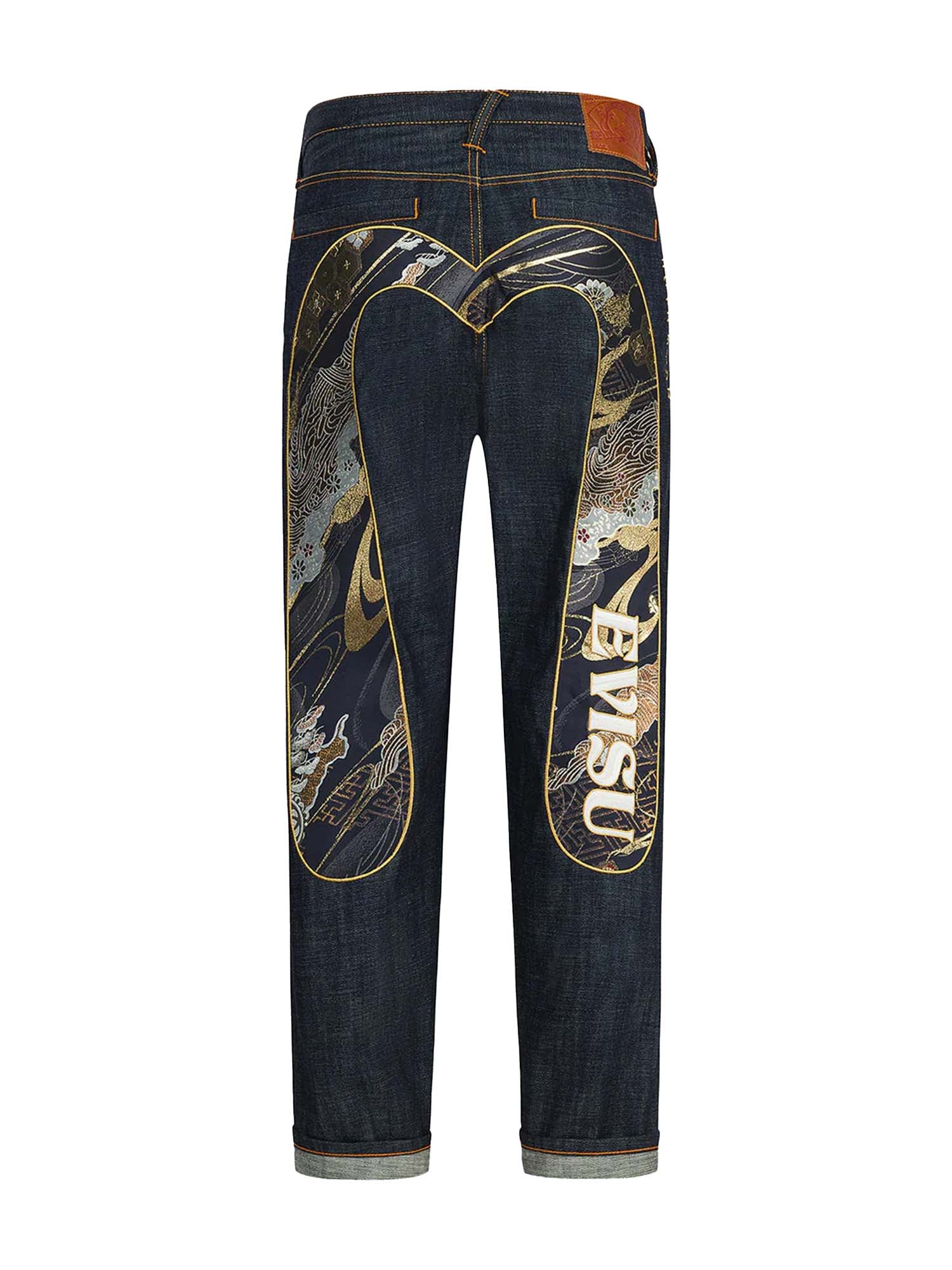 Evisu Jeans Relax Straight Fit con applicazione Daicock in broccato #2030 Blu