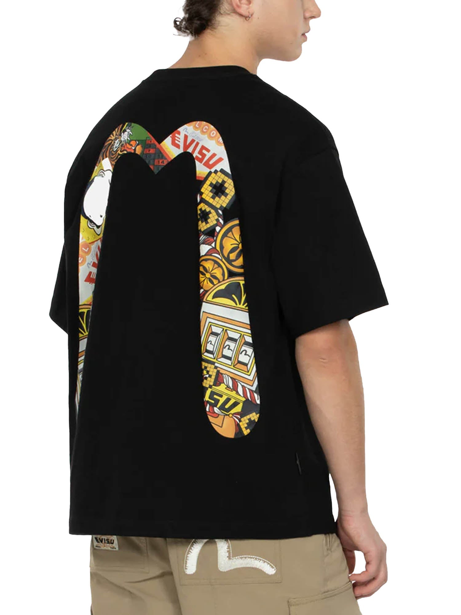 Evisu Lucky Slot Machine Daicock Print Relax Fit T-shirt Nero