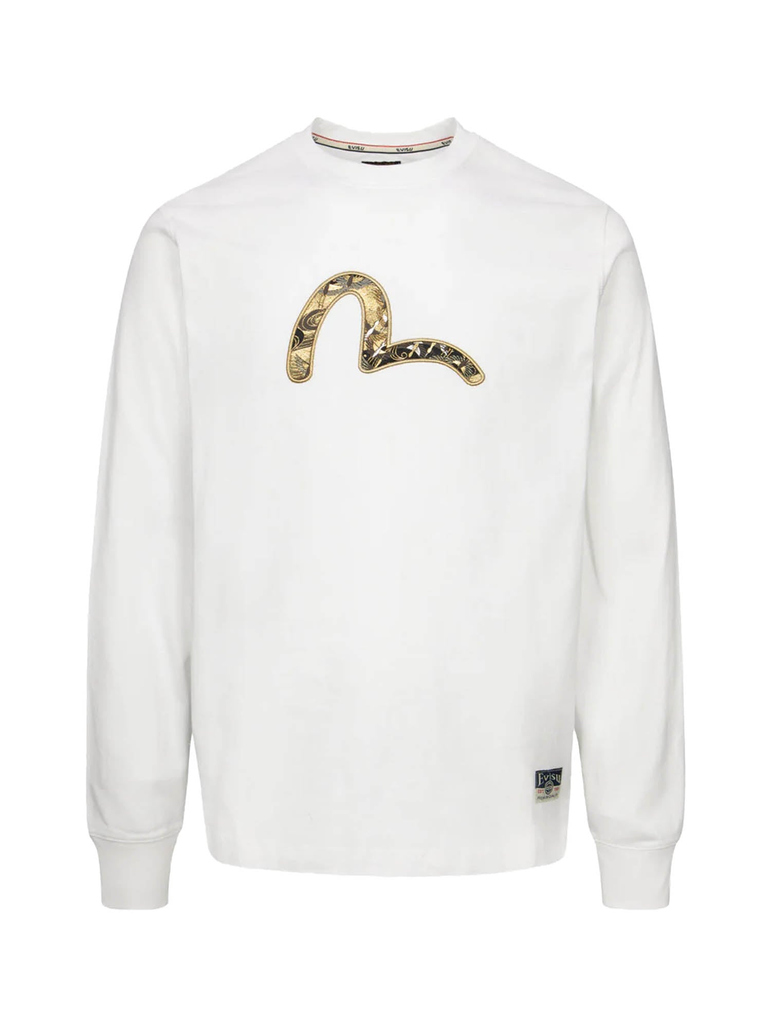 Evisu Seagull Brocade Appliqué Regular Fit Long-Sleeve T-shirt Bianco