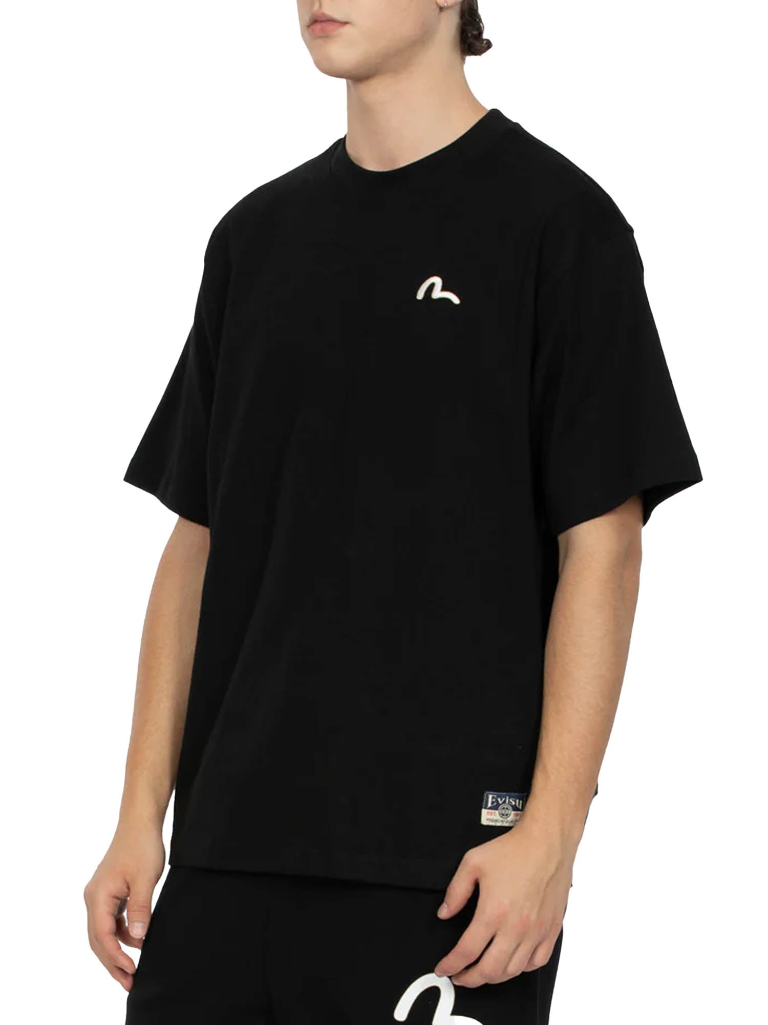 Evisu Seagull Embroidery and Carp Print Relax Fit T-shirt Nero