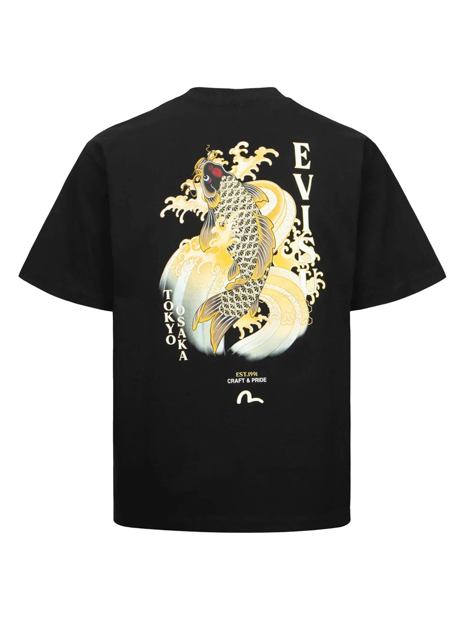 Evisu Seagull Embroidery and Carp Print Relax Fit T-shirt Nero