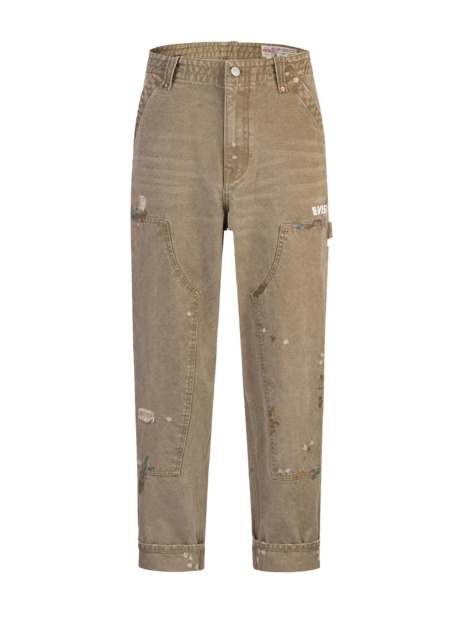 Evisu Seagull Embroidery and Logo Print Relax Fit Washed Pants Beige