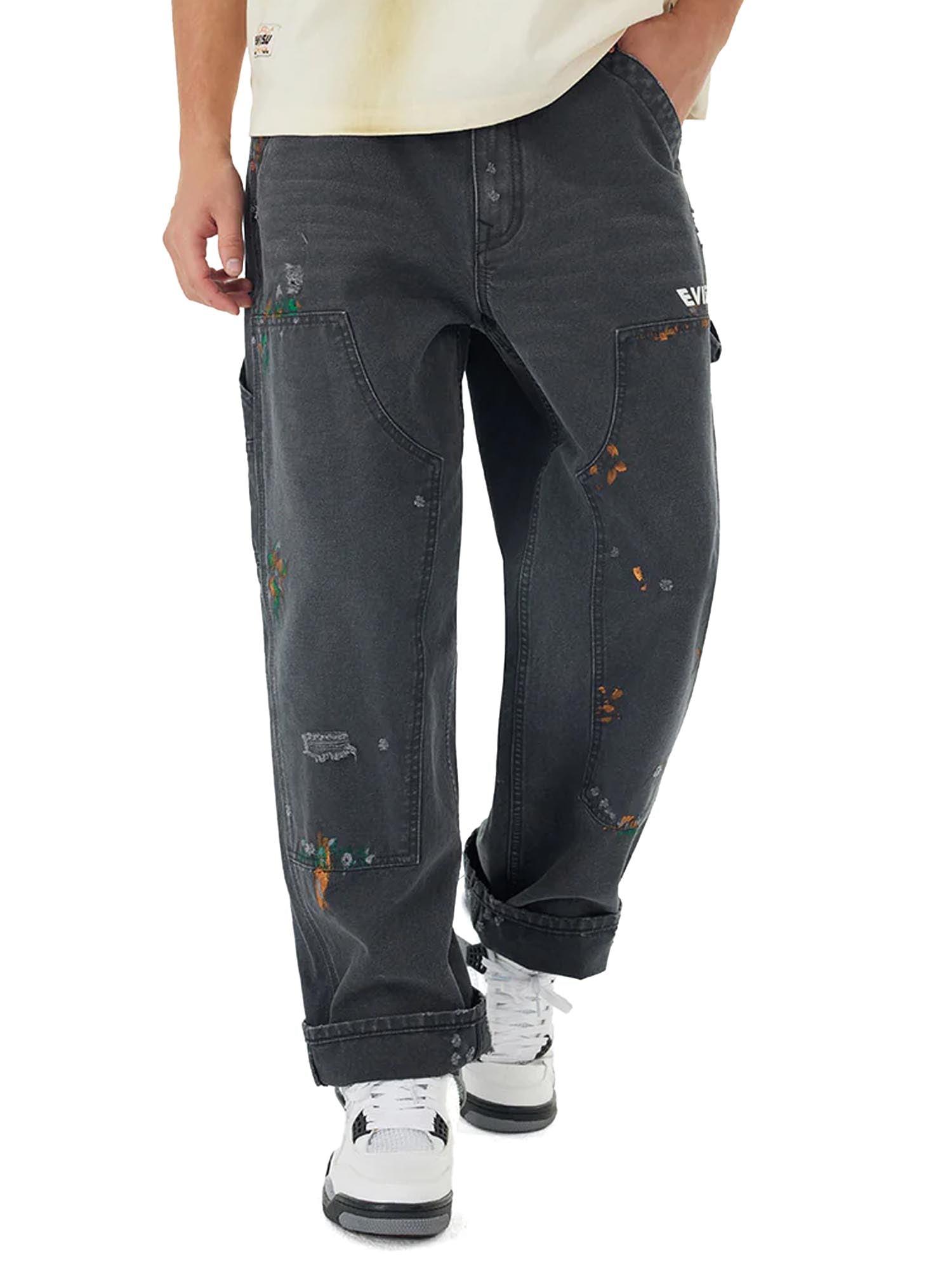 Evisu Seagull Embroidery and Logo Print Relax Fit Washed Pants Grigio