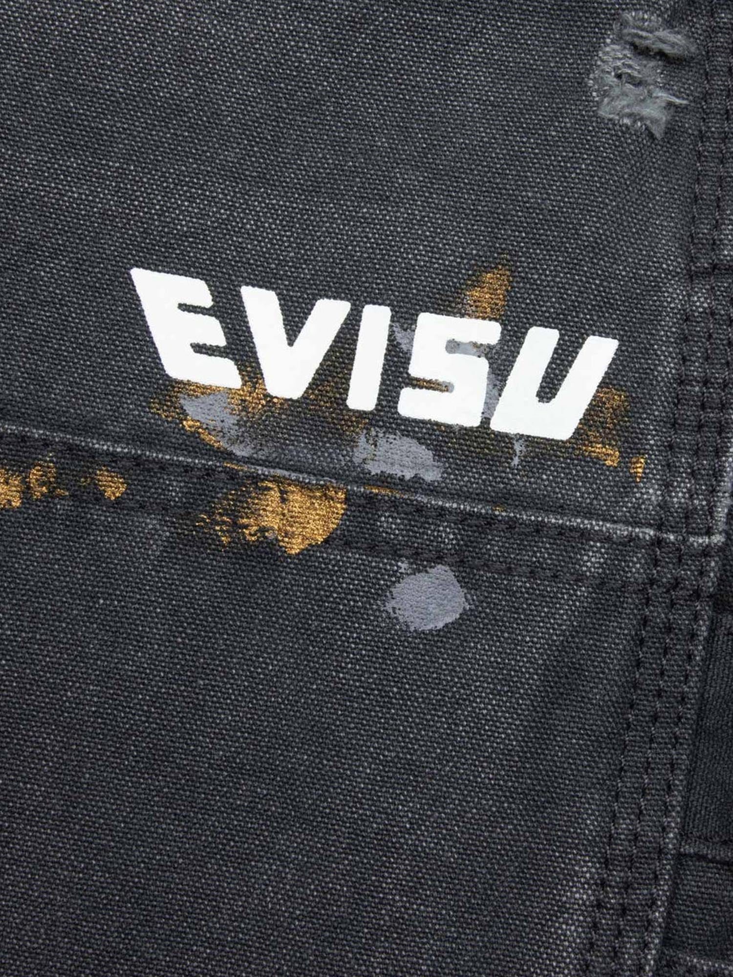 Evisu Seagull Embroidery and Logo Print Relax Fit Washed Pants Grigio