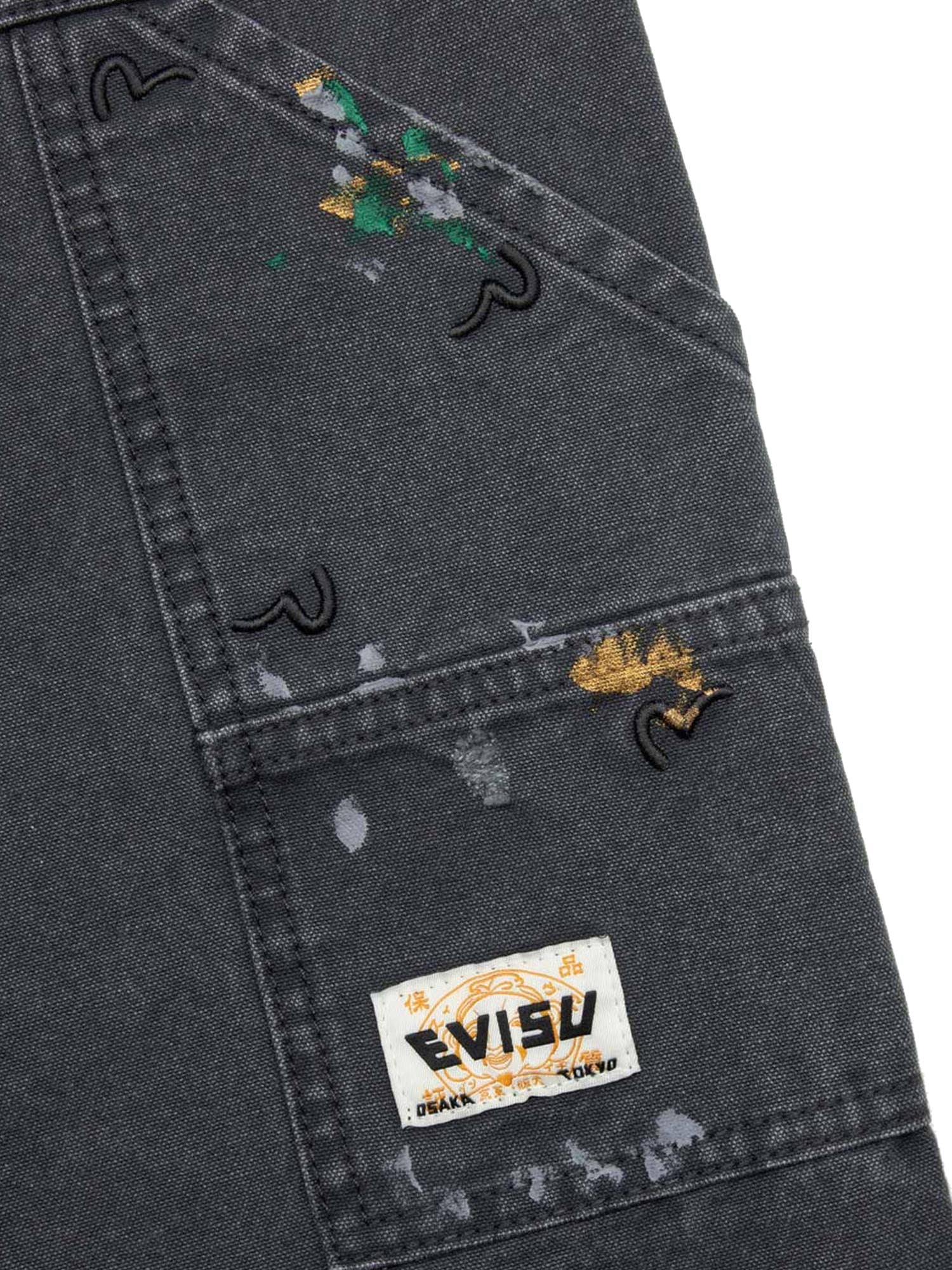 Evisu Seagull Embroidery and Logo Print Relax Fit Washed Pants Grigio