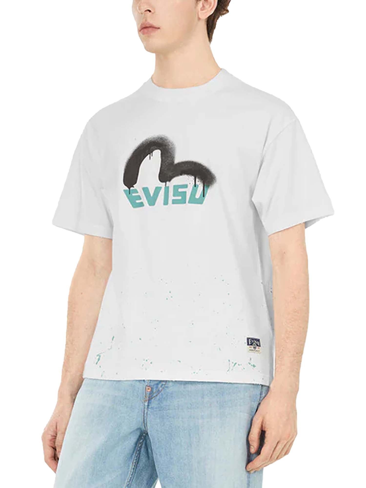 Evisu T-shirt Relax Fit con stampa logo e gabbiano Bianco