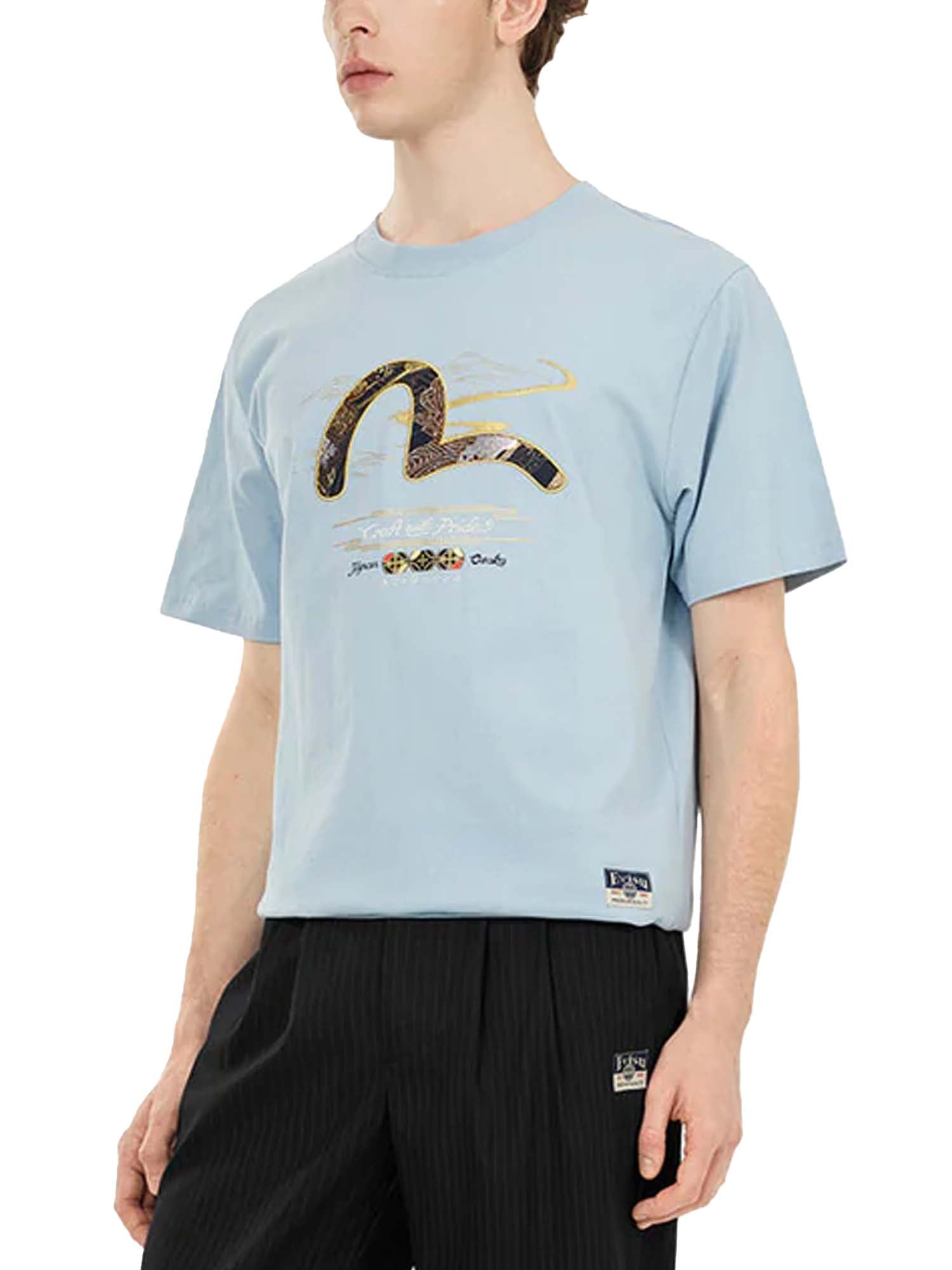 Evisu T-shirt vestibilità regolare con applicazione di gabbiano in broccato Blu