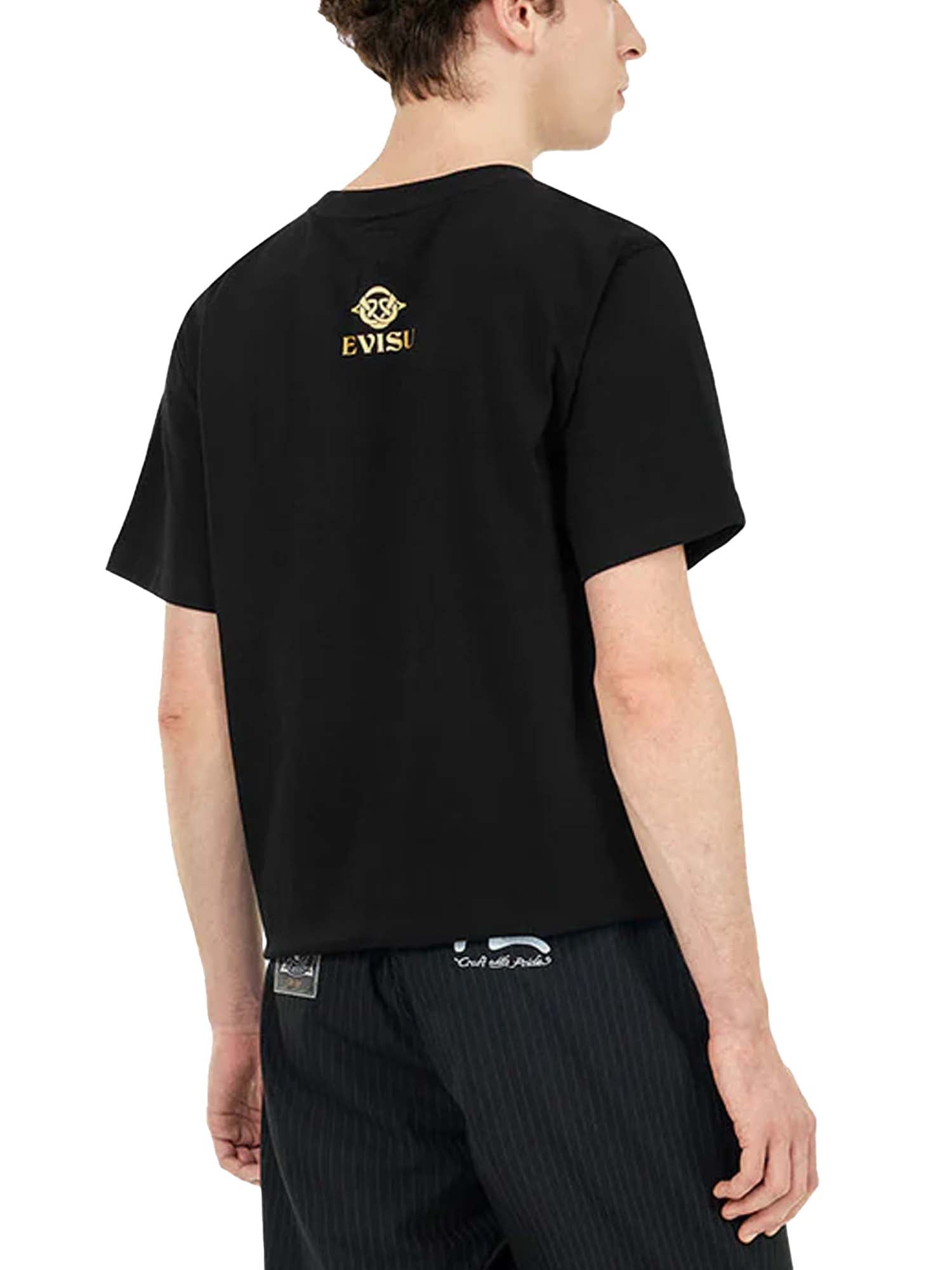 Evisu T-shirt vestibilità regolare con applicazione di gabbiano in broccato Nero