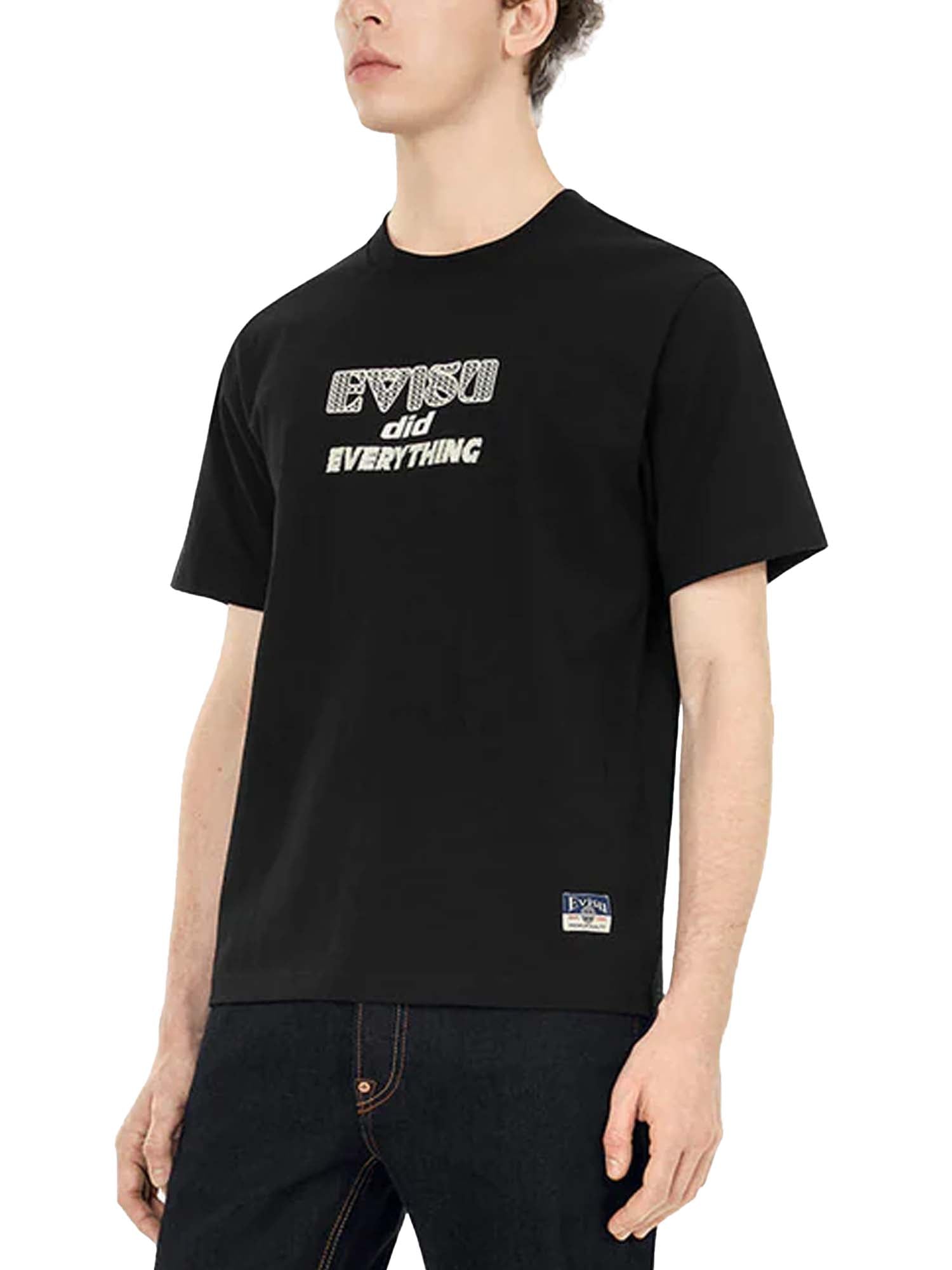 Evisu T-shirt vestibilità regolare con stampa gabbiano Daicock invecchiata Nero