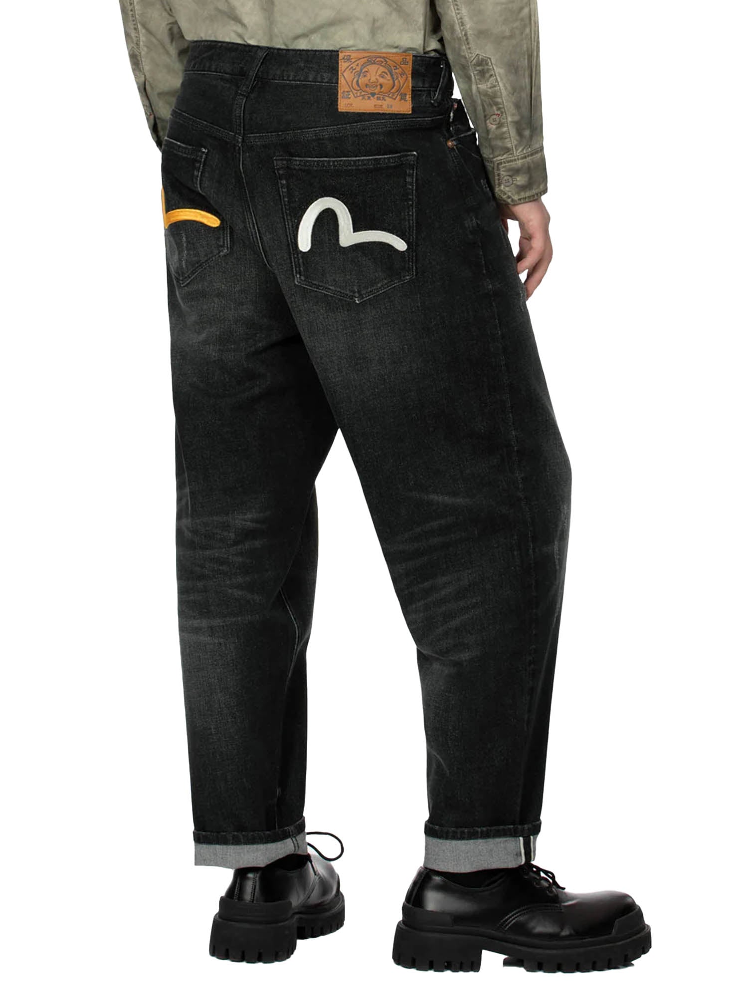 Evisu Washed Seagull Embroidery Fashion Fit Jeans Nero