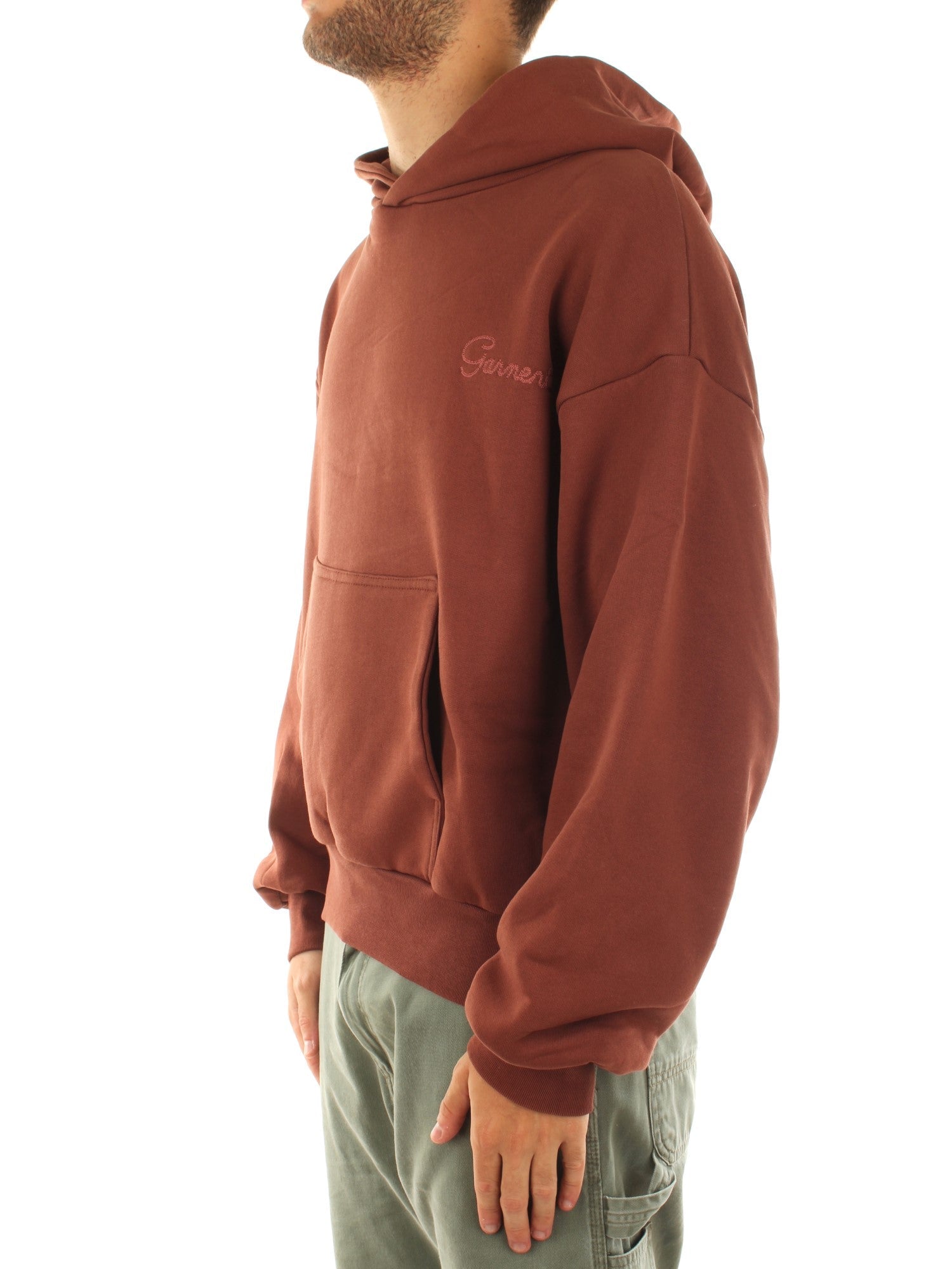 Garment Workshop Double Layer Hoodie With Double Embroidery Marrone