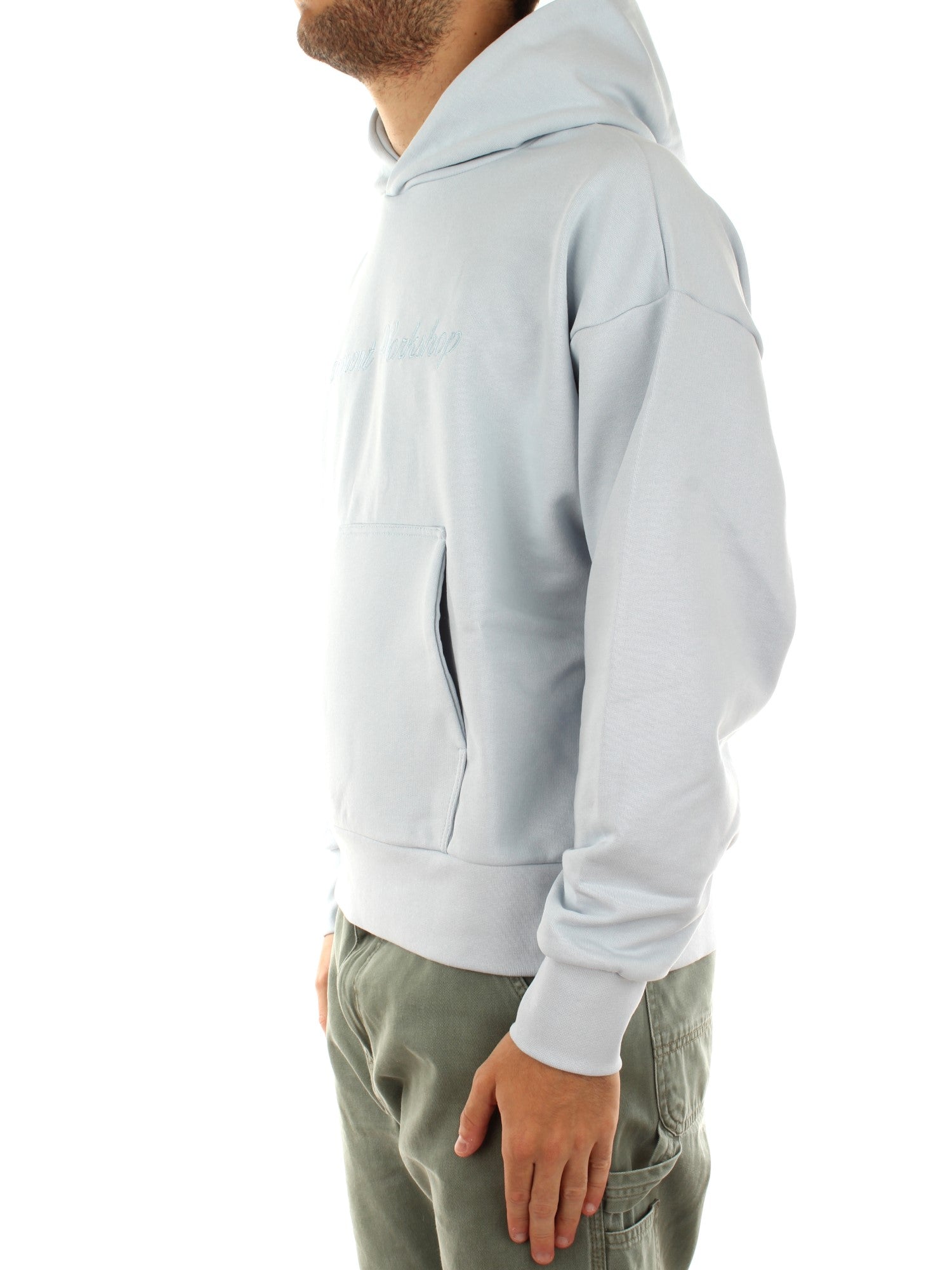 Garment Workshop Single Layer Hoodie With Lettering Embroidery Azzurro