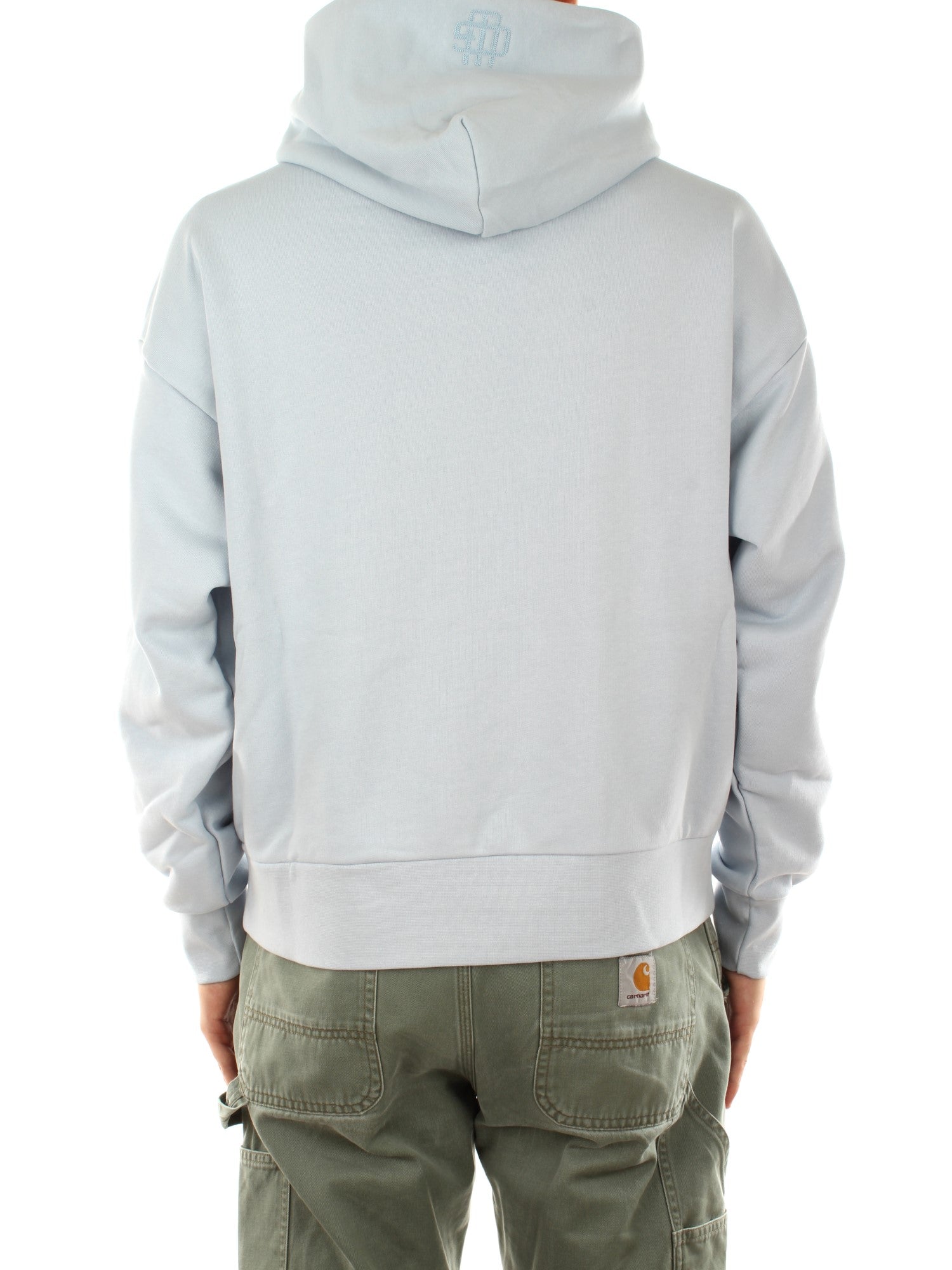 Garment Workshop Single Layer Hoodie With Lettering Embroidery Azzurro