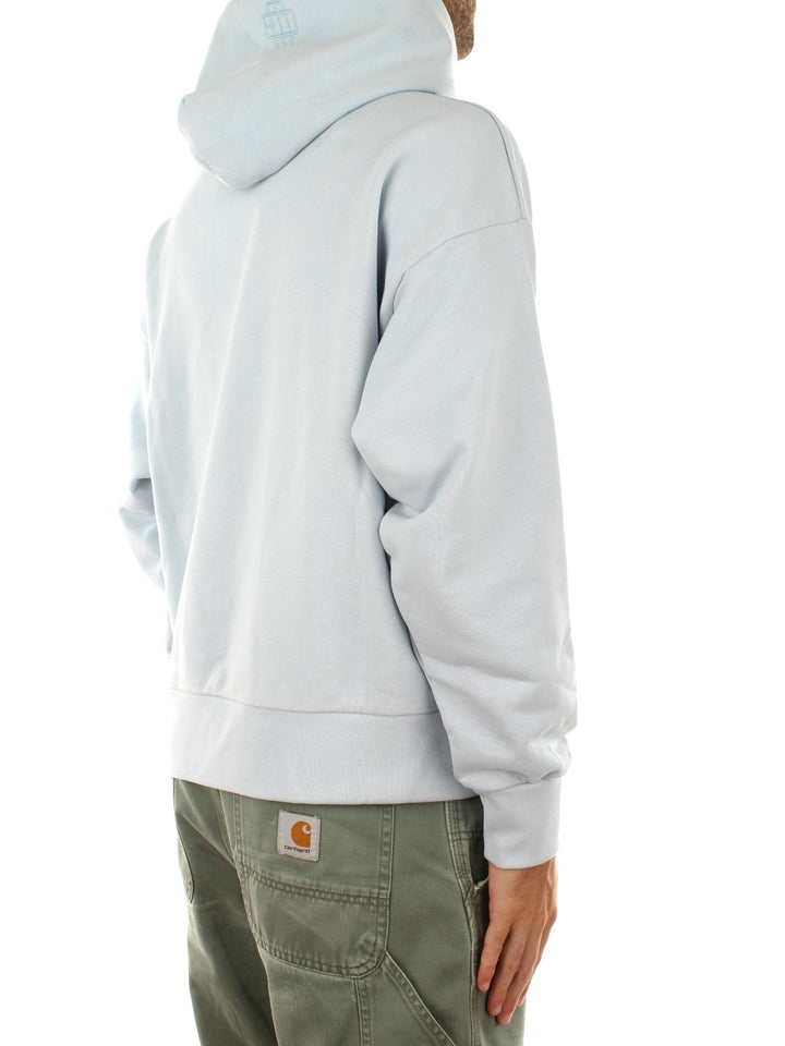 Garment Workshop Single Layer Hoodie With Lettering Embroidery Azzurro