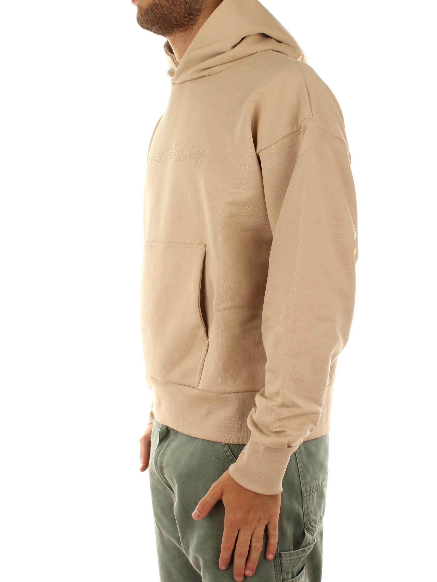 Garment Workshop Single Layer Hoodie With Lettering Embroidery Beige