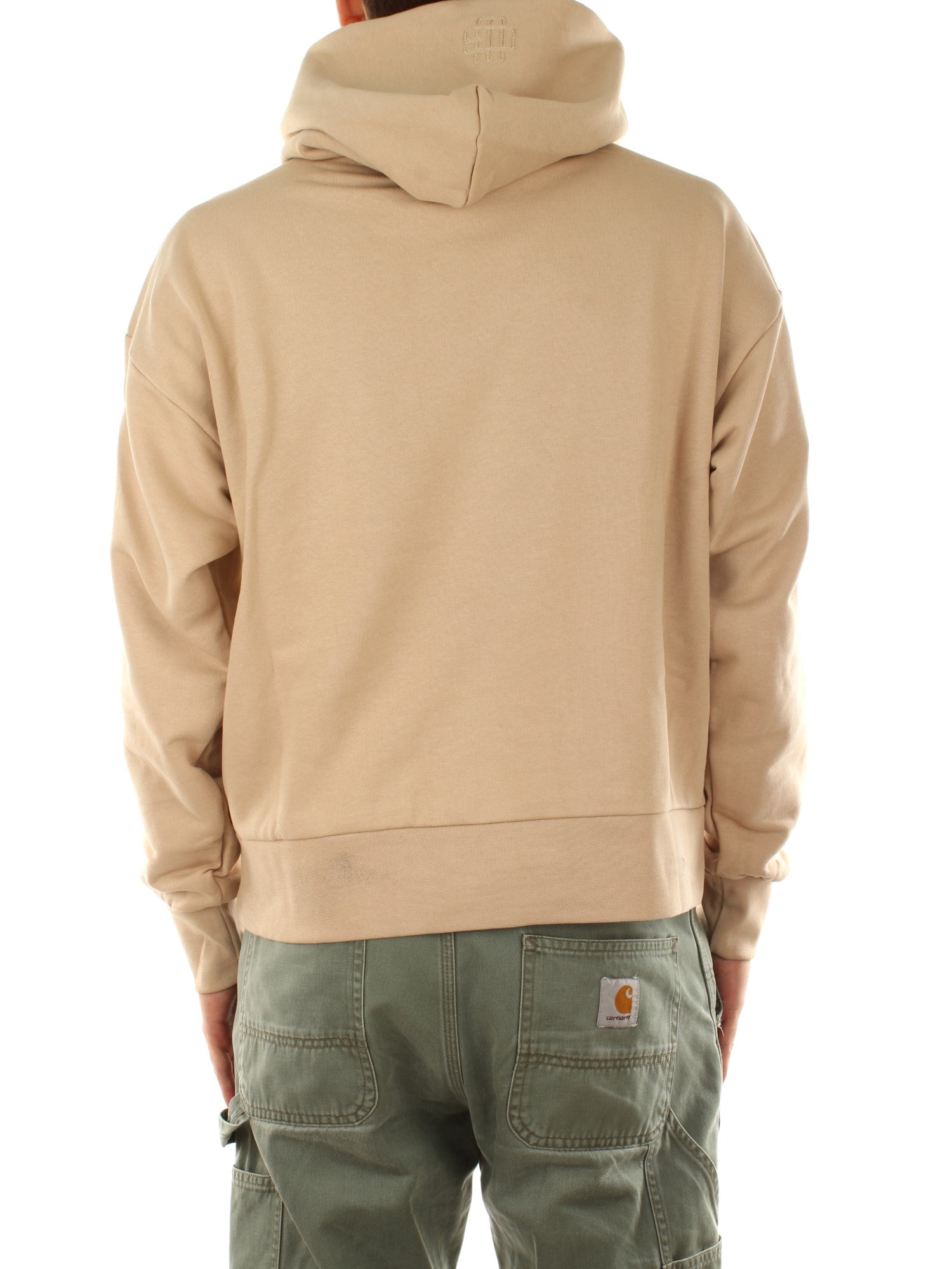 Garment Workshop Single Layer Hoodie With Lettering Embroidery Beige