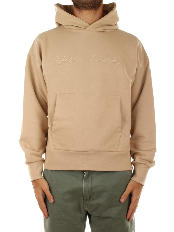 Garment Workshop Single Layer Hoodie With Lettering Embroidery Beige