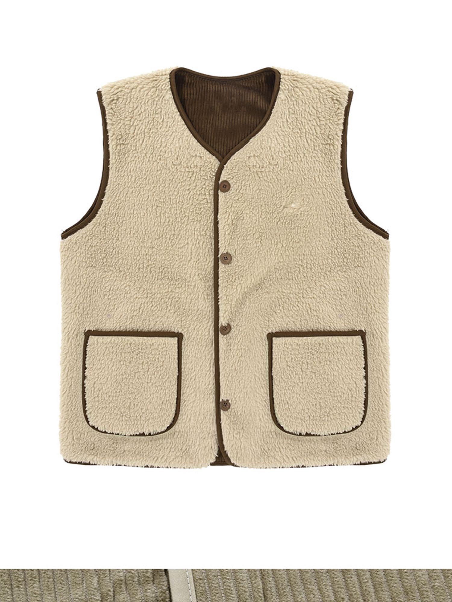 Kappy Design Gilet reversibile in pile di velluto a coste Marrone