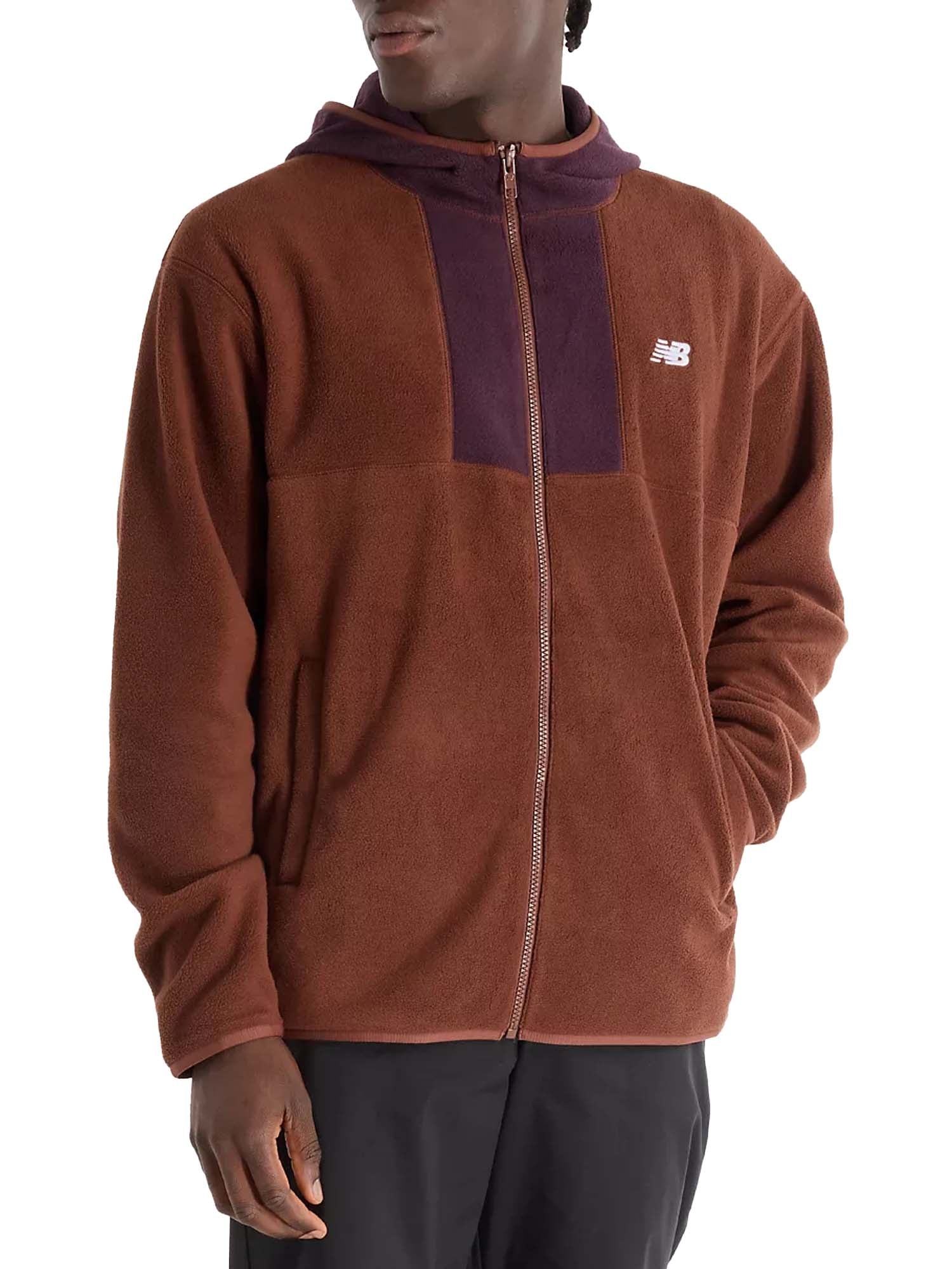 New Balance Polar Fleece Hooded Jacket Marrone