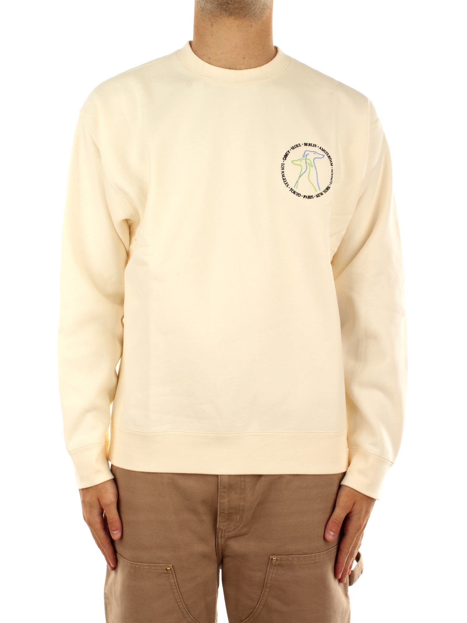 Obey City Dogs Crew Fleece Bianco