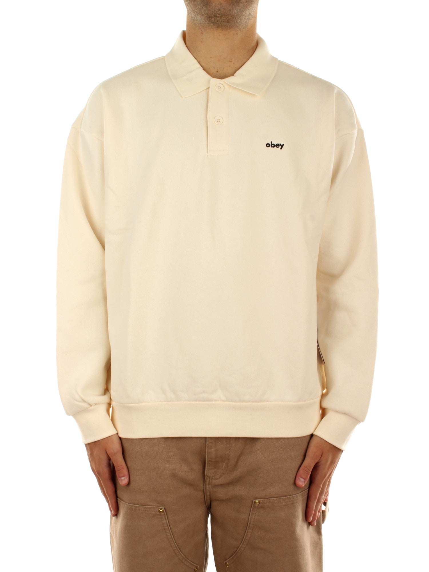 Obey Lowercase Fleece Polo Bianco